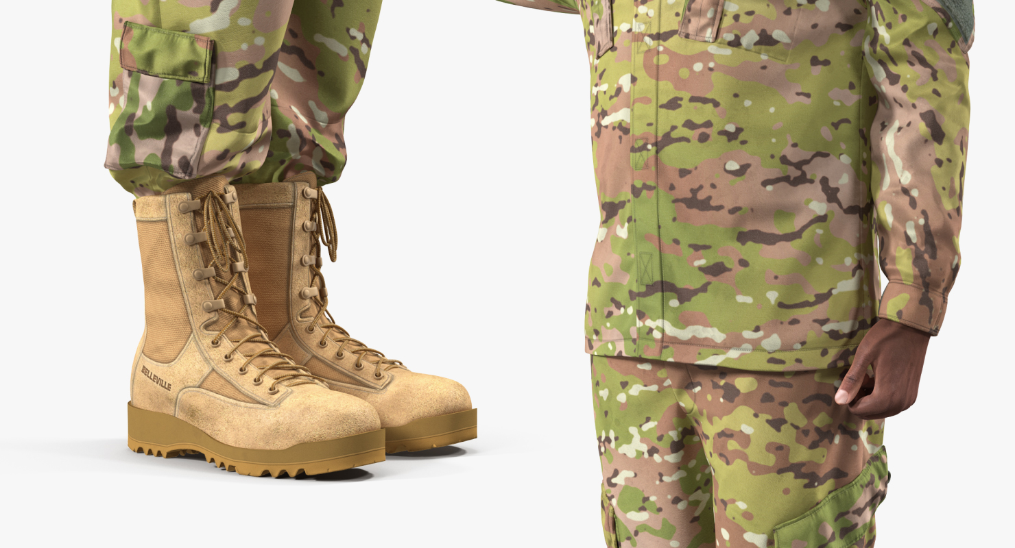 3D model US Army African American Soldier Camo Saluting Fur