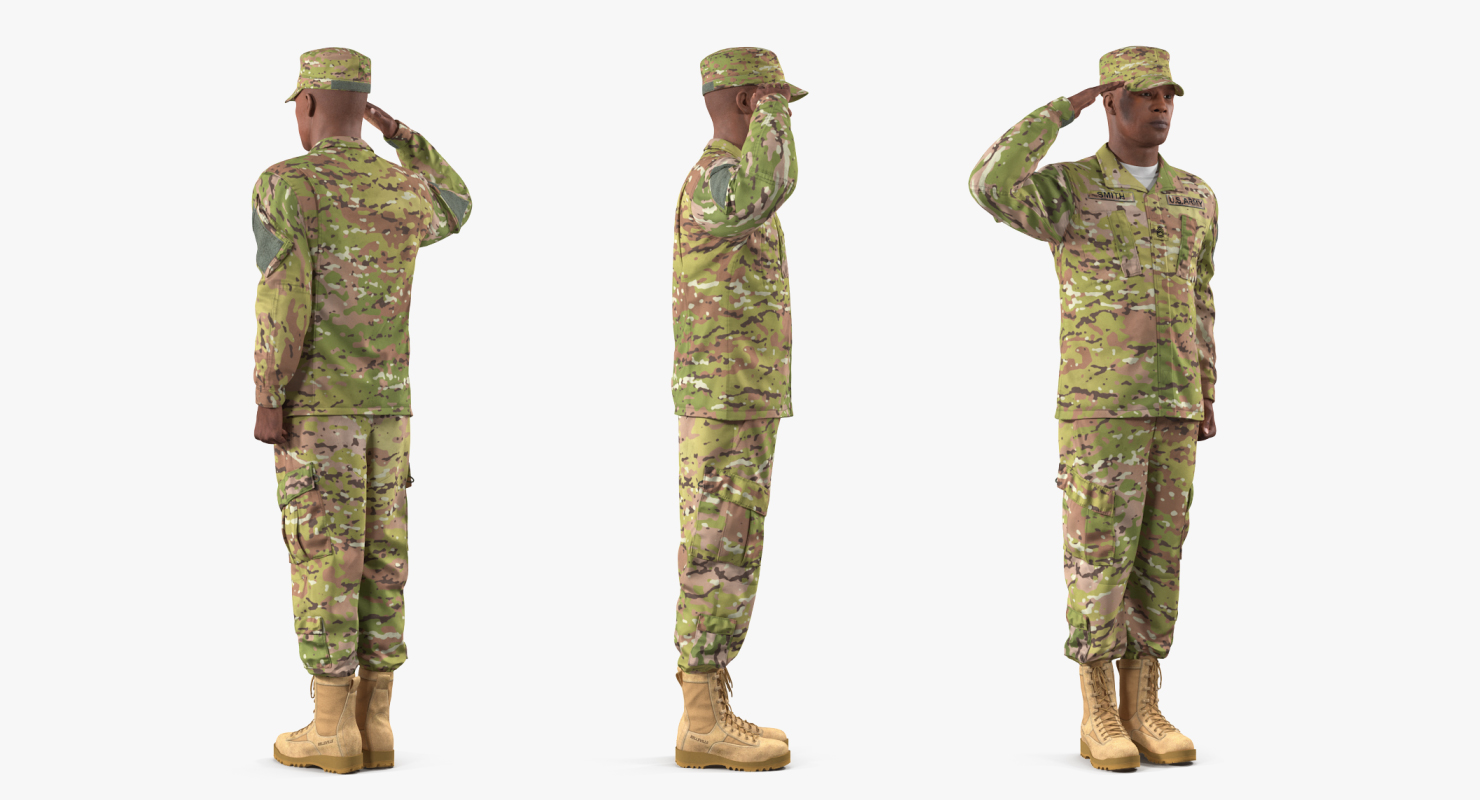 3D model US Army African American Soldier Camo Saluting Fur