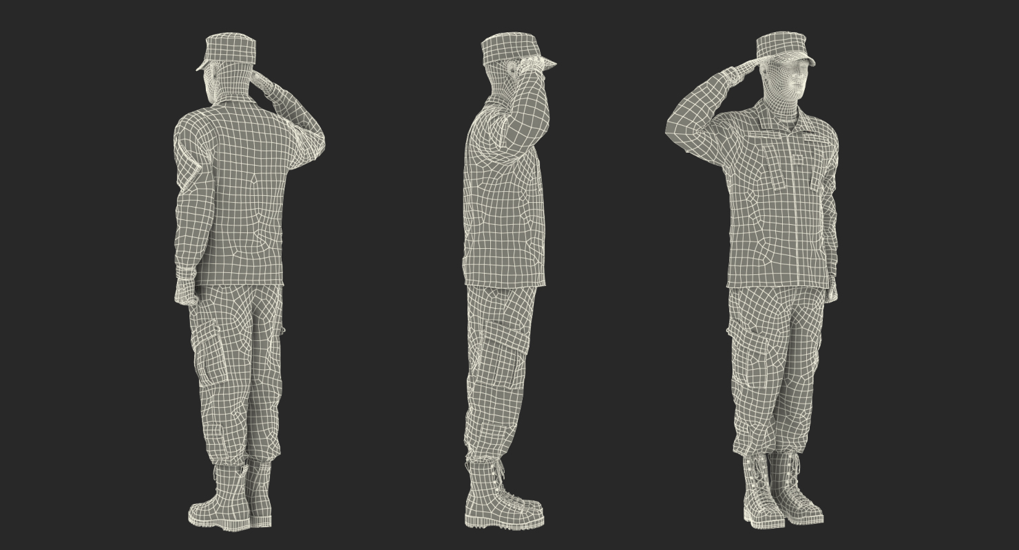 3D model US Army African American Soldier Camo Saluting Fur