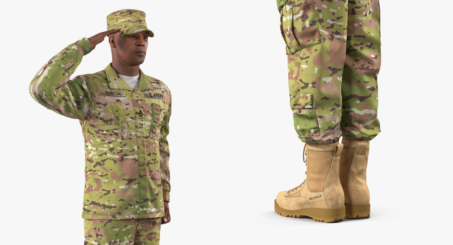 3D model US Army African American Soldier Camo Saluting Fur