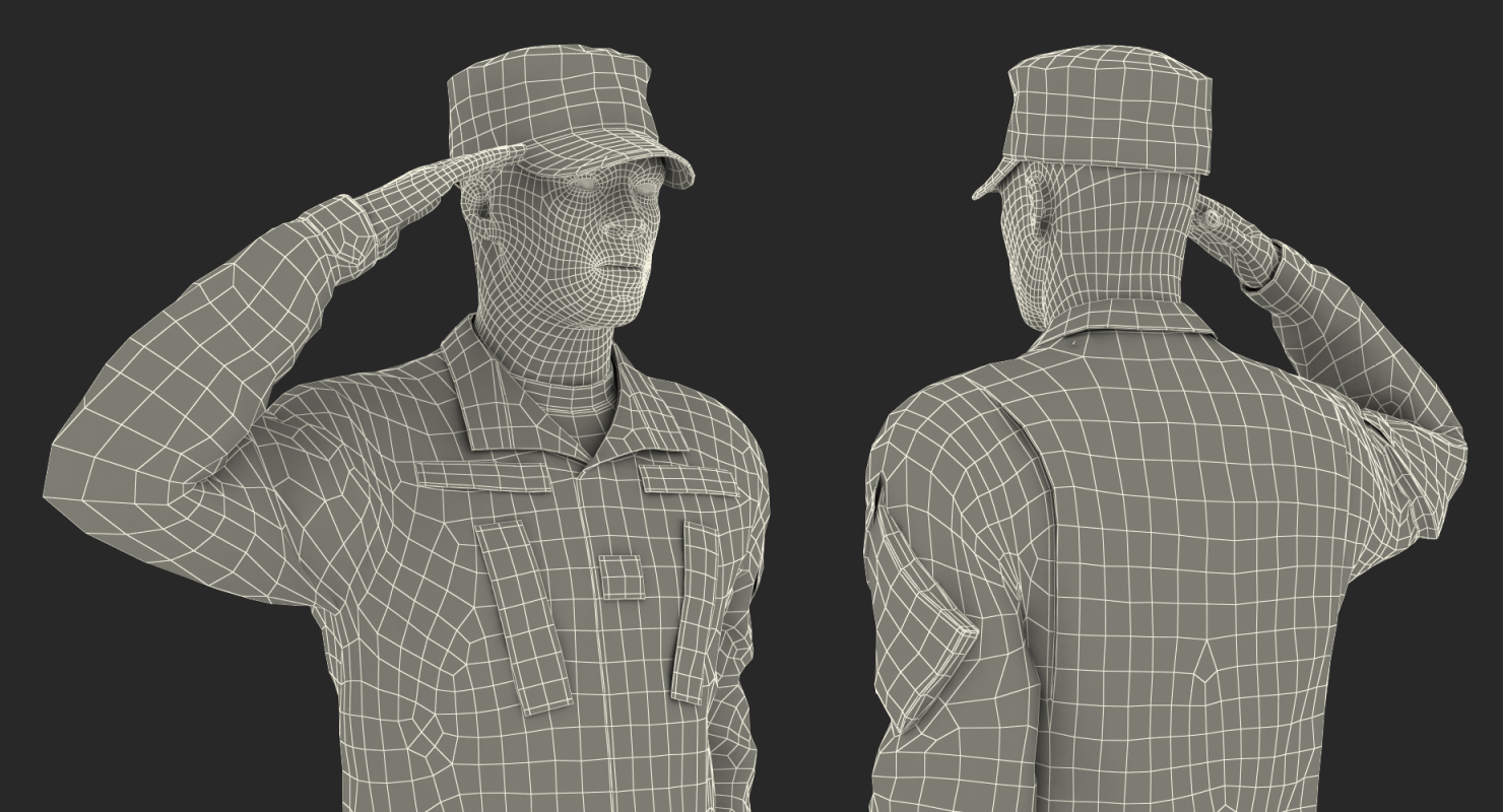 3D model US Army African American Soldier Camo Saluting Fur