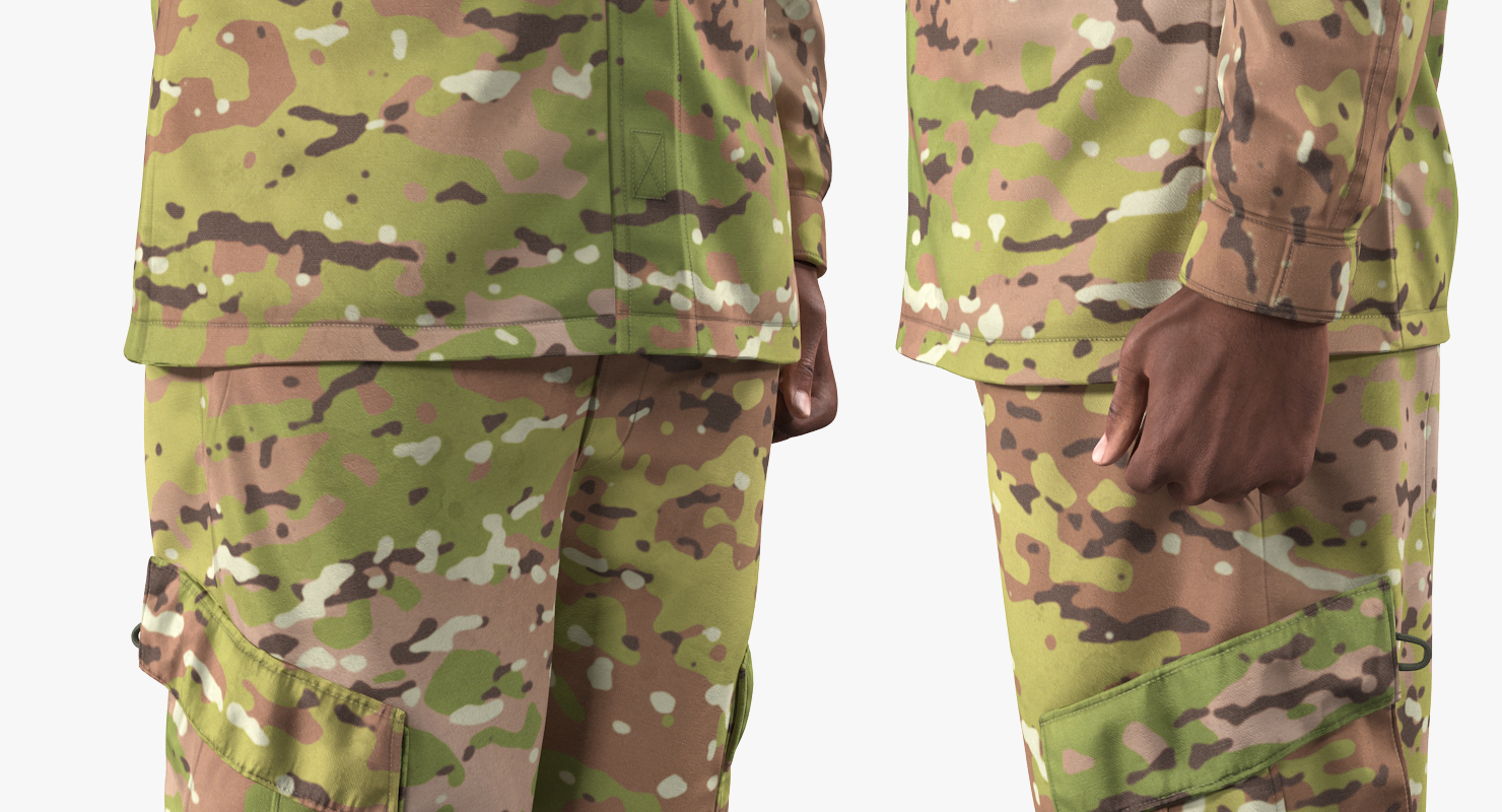 3D model US Army African American Soldier Camo Saluting Fur