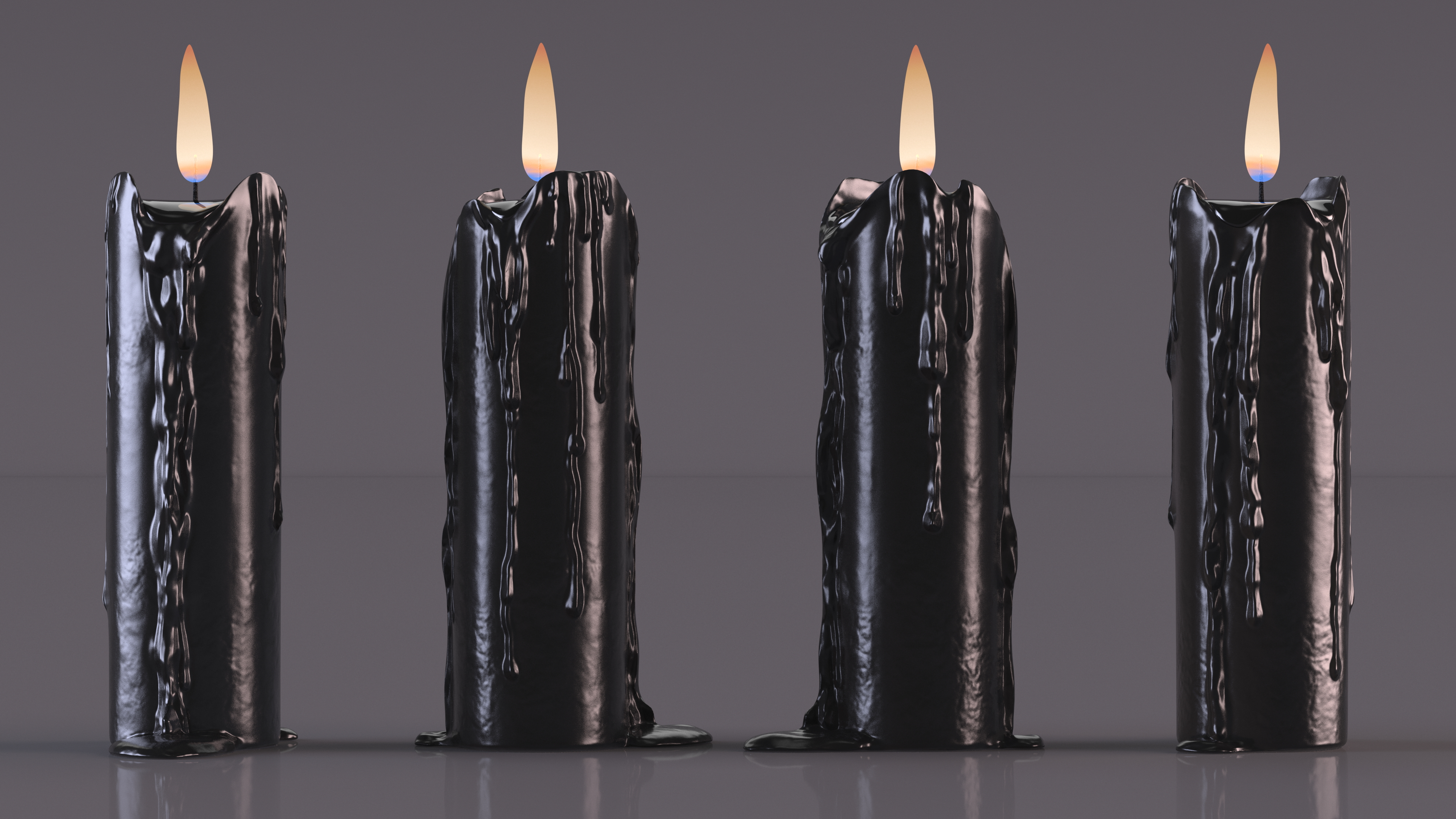 3D Half Burned Candle with Flowing Wax Black