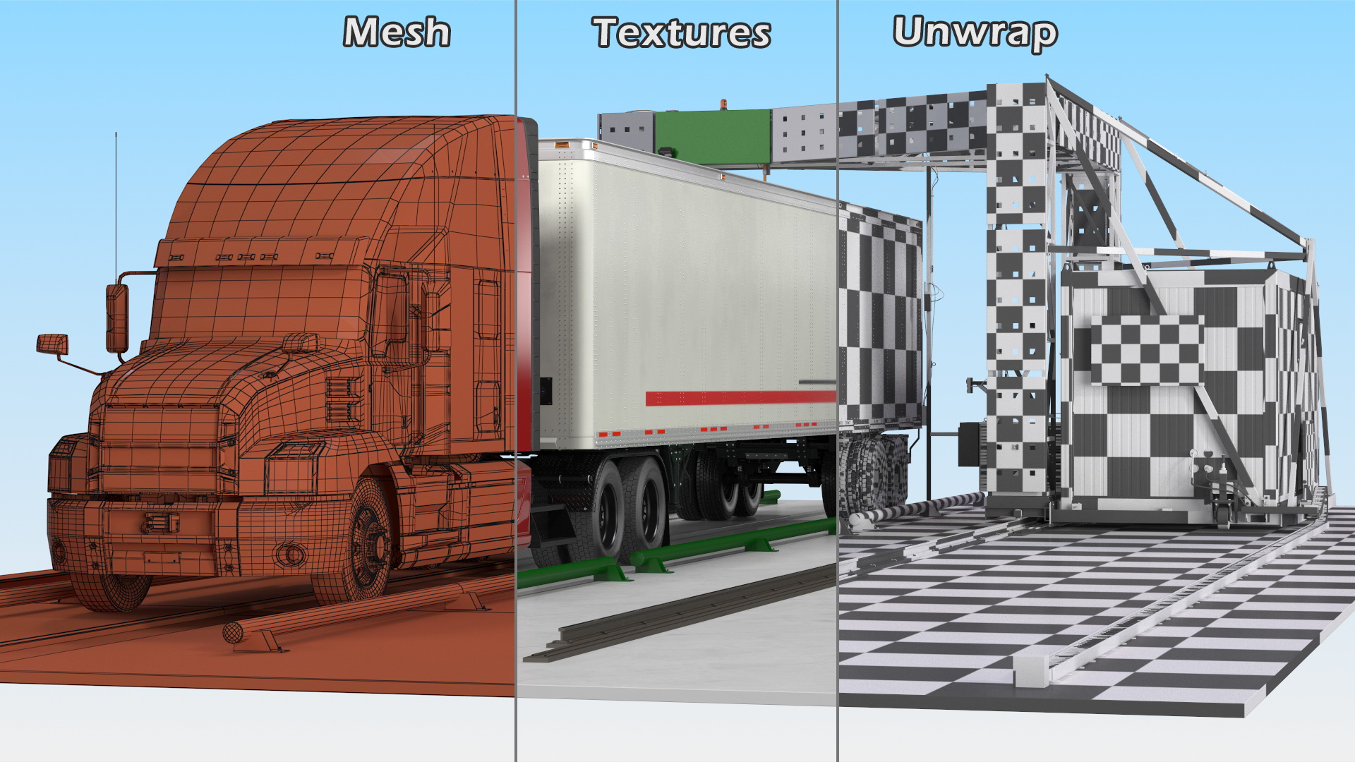 3D Gantry Inspection System with Semi Trailer Truck model
