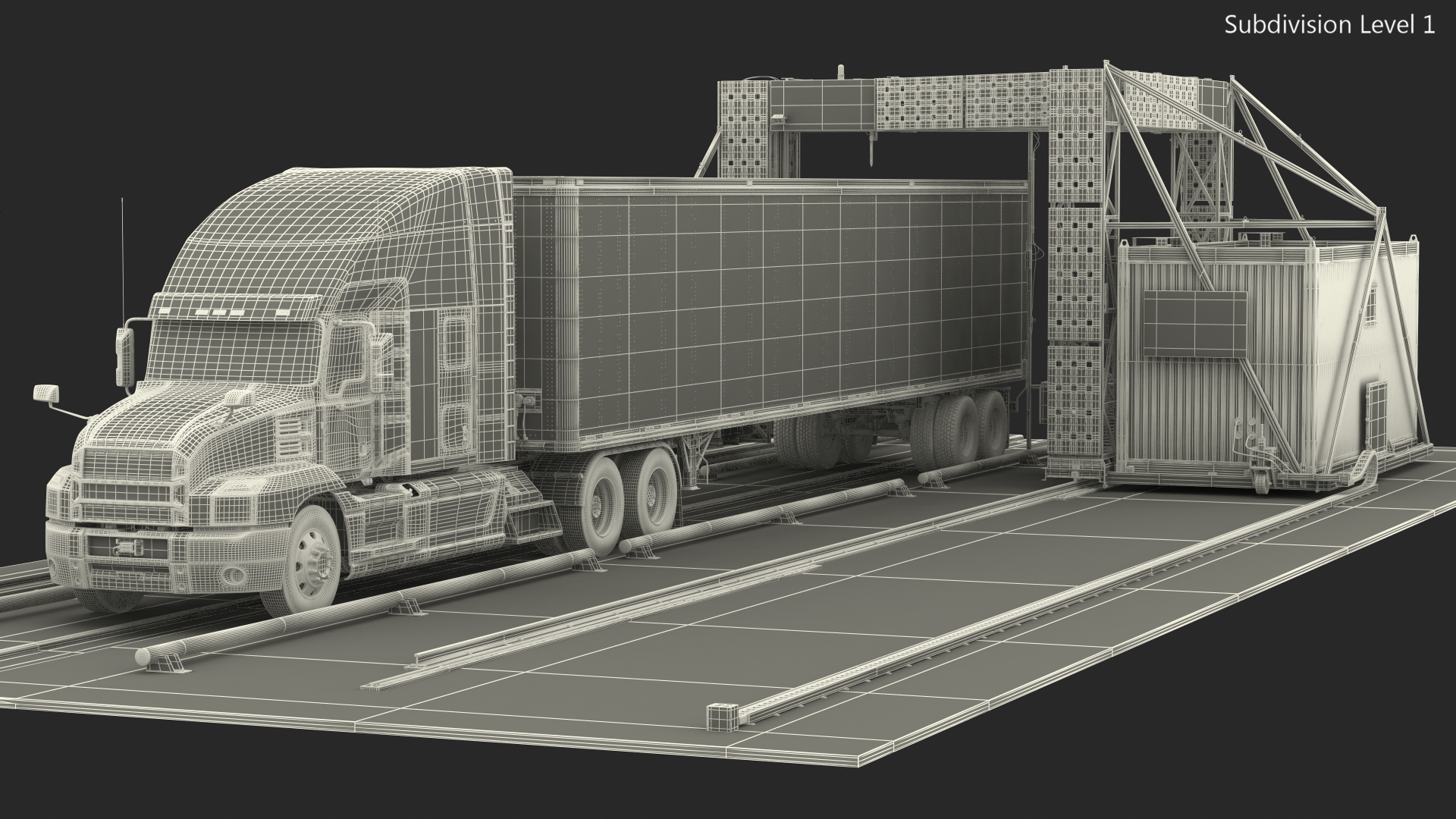 3D Gantry Inspection System with Semi Trailer Truck model