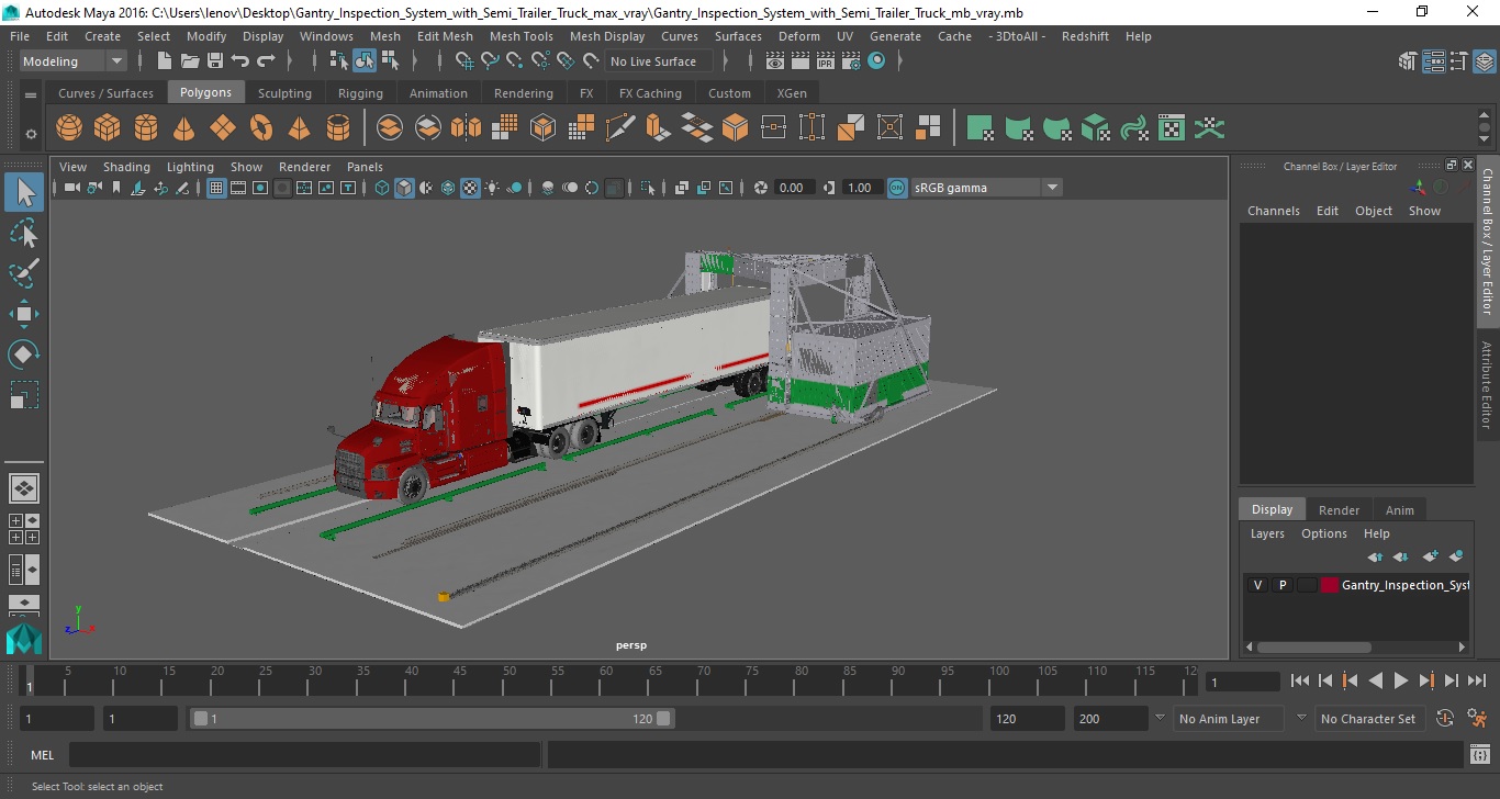 3D Gantry Inspection System with Semi Trailer Truck model