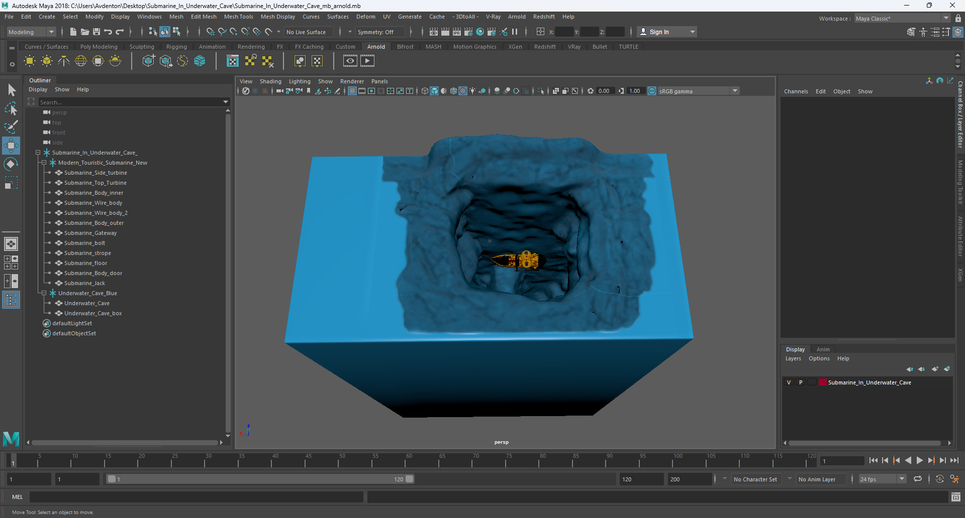 3D Submarine In Underwater Cave model