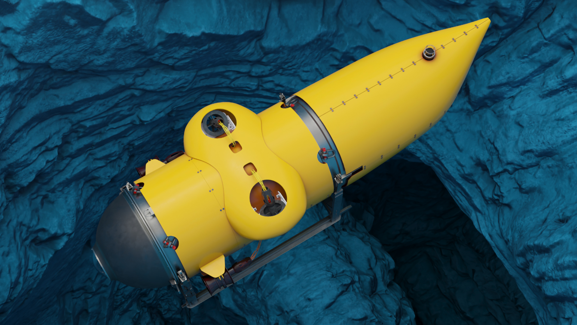 3D Submarine In Underwater Cave model