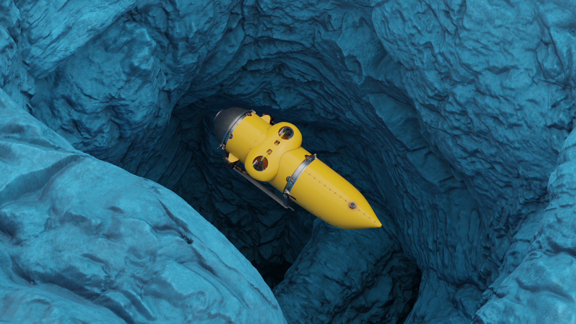 3D Submarine In Underwater Cave model