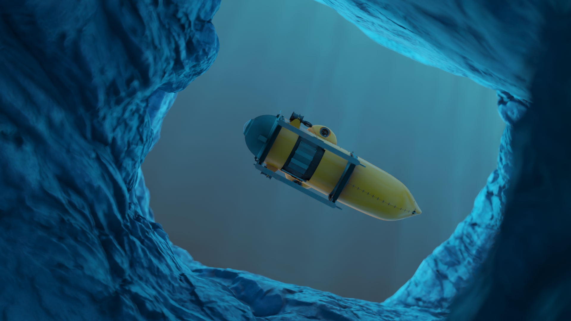 3D Submarine In Underwater Cave model