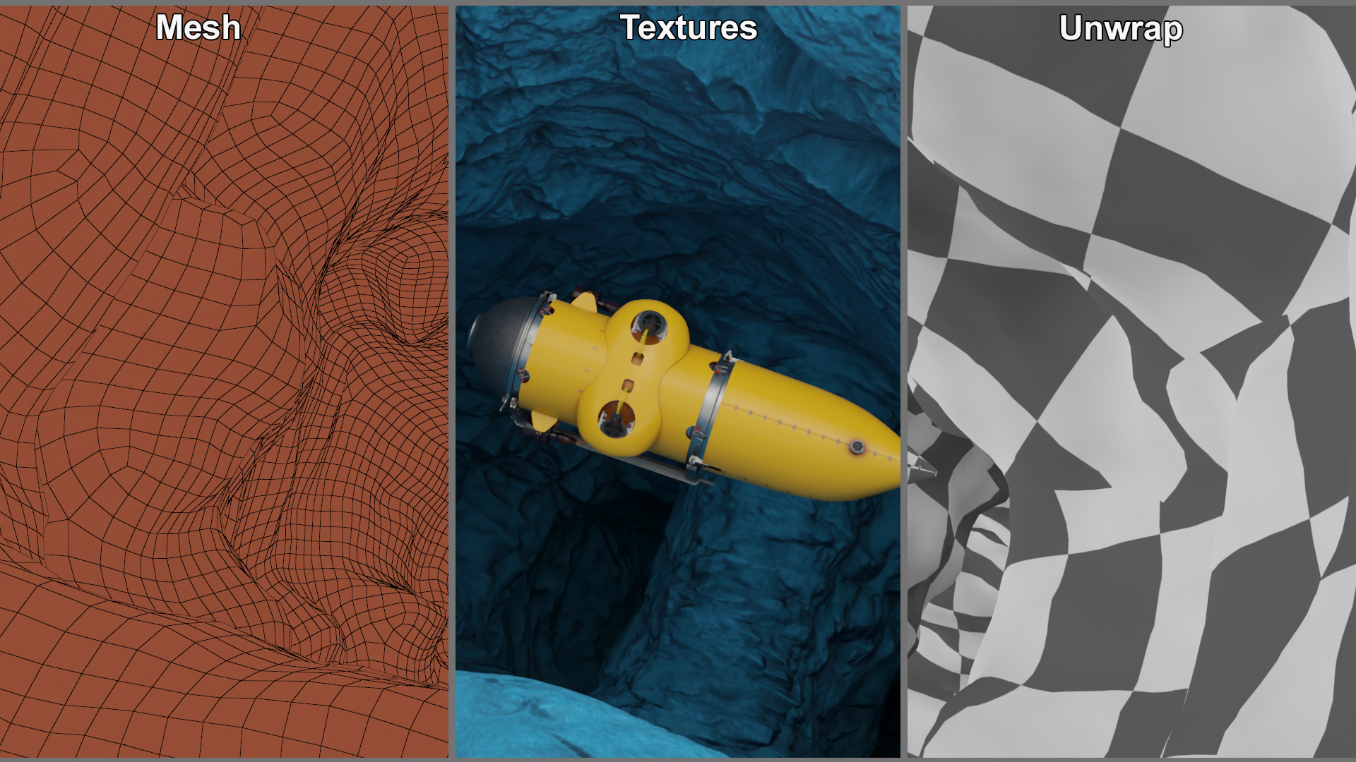 3D Submarine In Underwater Cave model