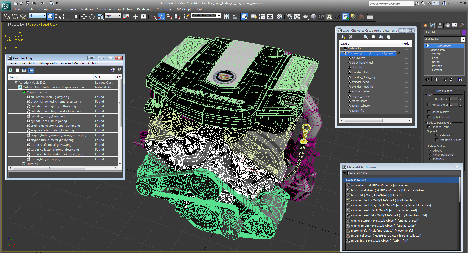 3D Cadillac Twin Turbo V6 Car Engine model