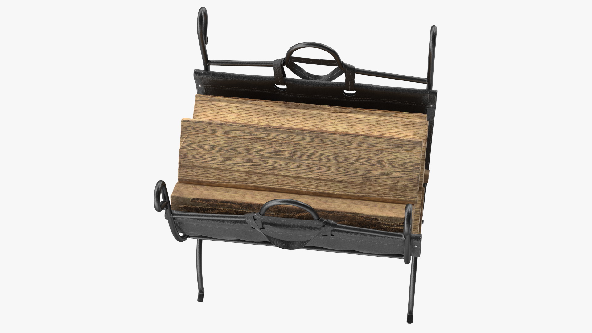 3D model Folding Firewood Log Rack with Leather Sling Black