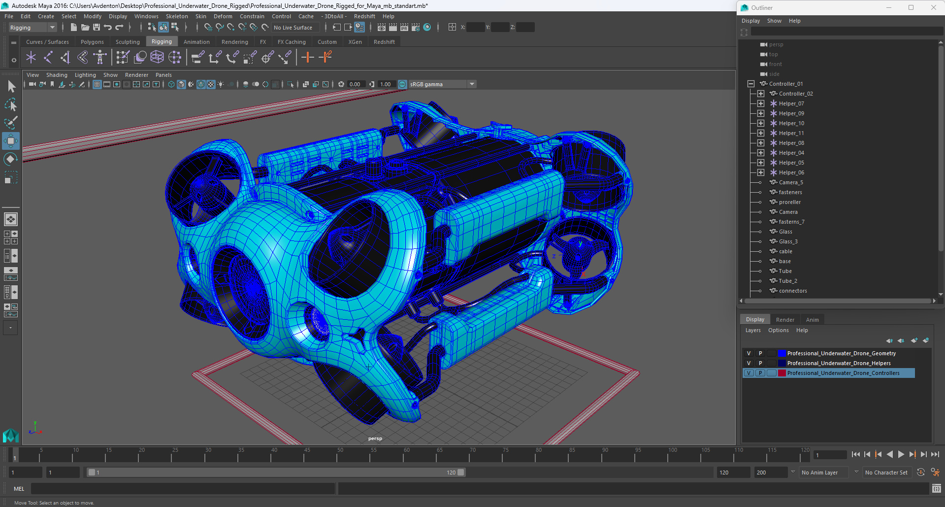 3D model Professional Underwater Drone Rigged for Maya