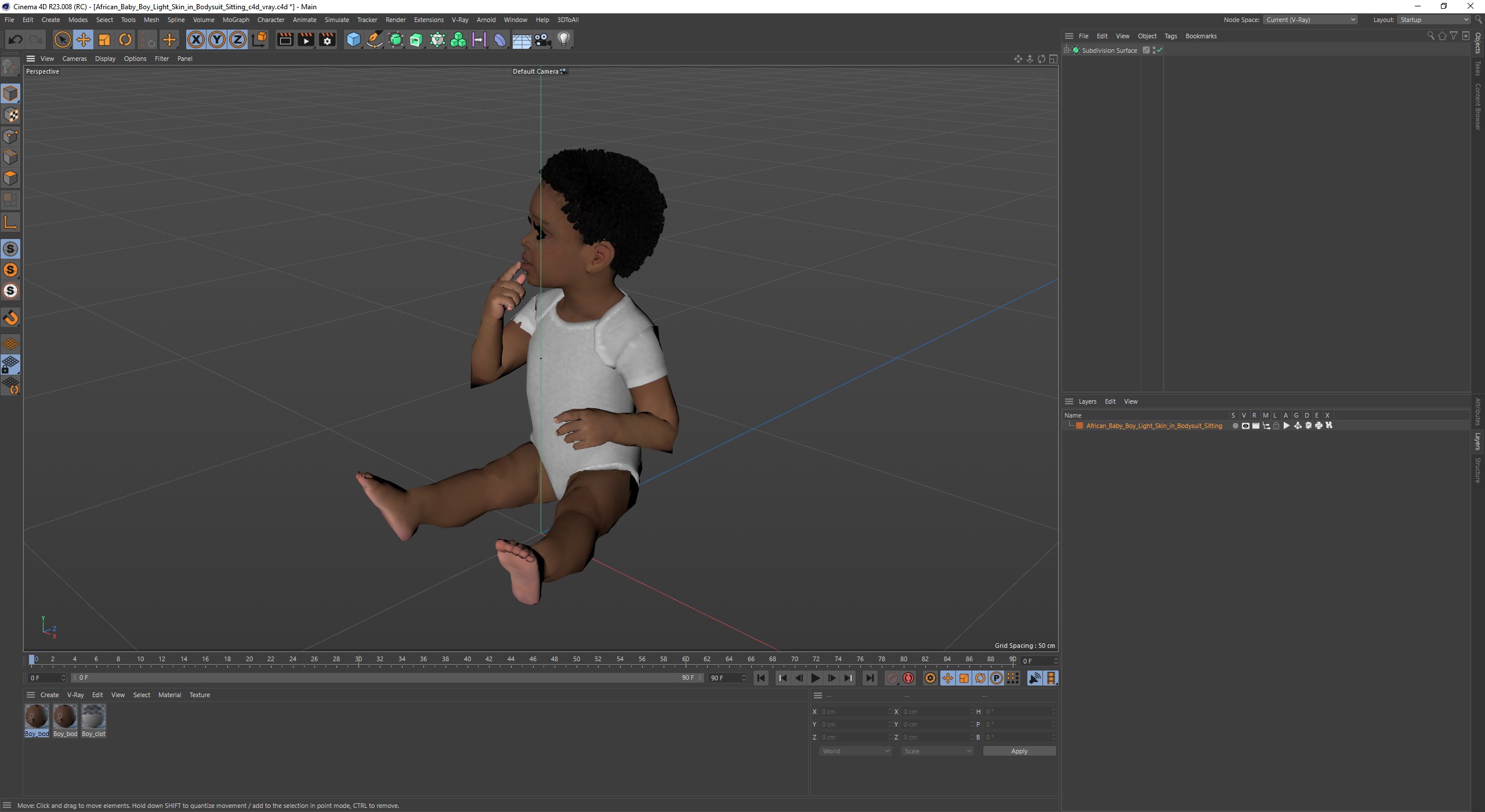 African Baby Boy Light Skin in Bodysuit Sitting 3D