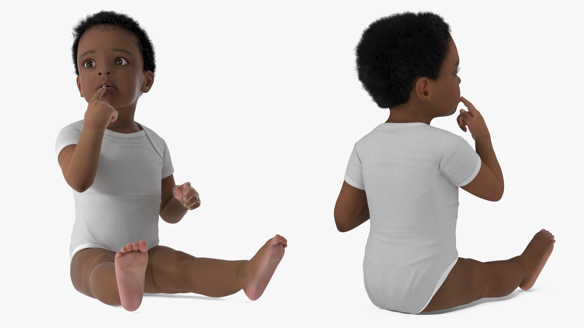 African Baby Boy Light Skin in Bodysuit Sitting 3D