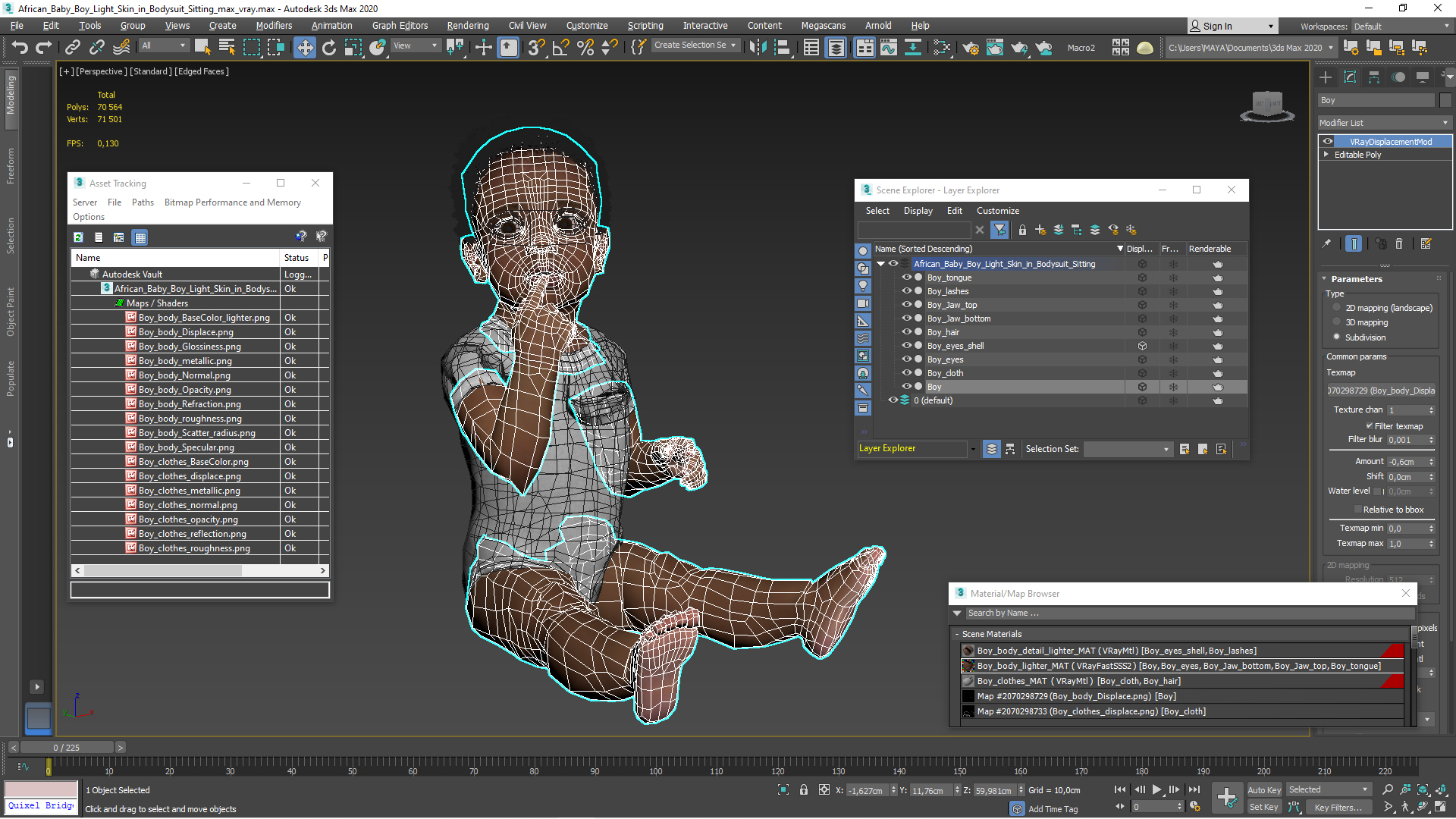 African Baby Boy Light Skin in Bodysuit Sitting 3D