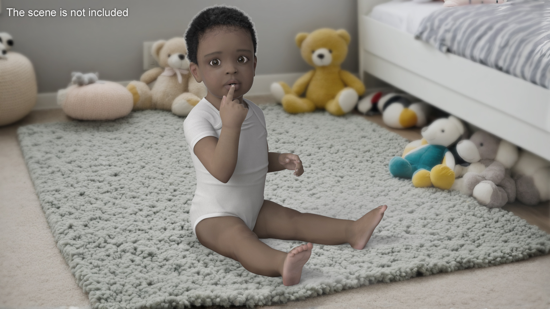 African Baby Boy Light Skin in Bodysuit Sitting 3D