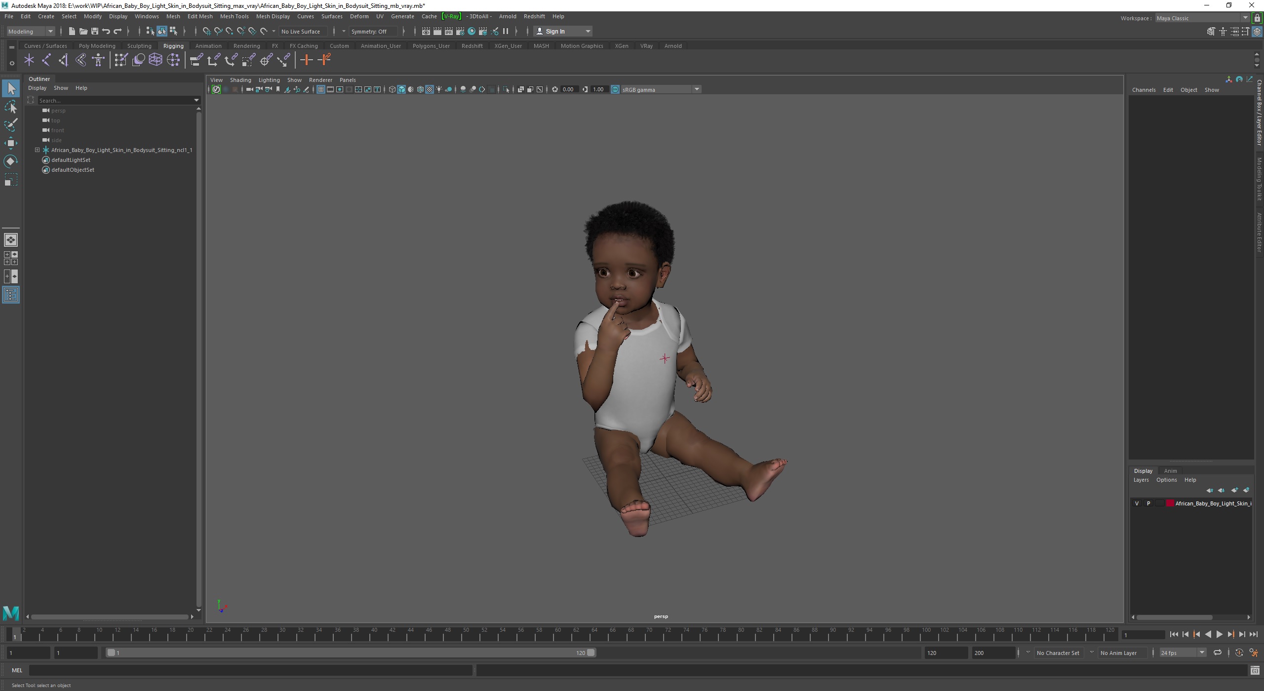 African Baby Boy Light Skin in Bodysuit Sitting 3D