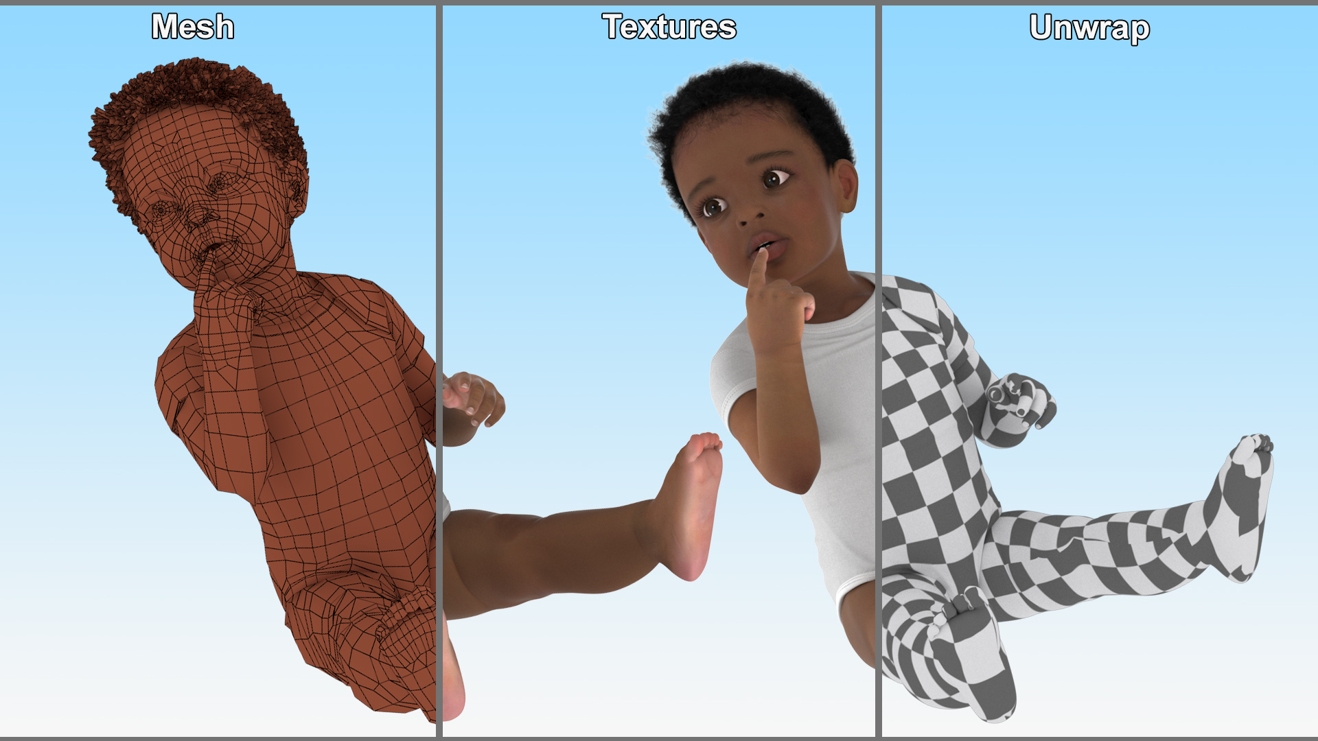 African Baby Boy Light Skin in Bodysuit Sitting 3D