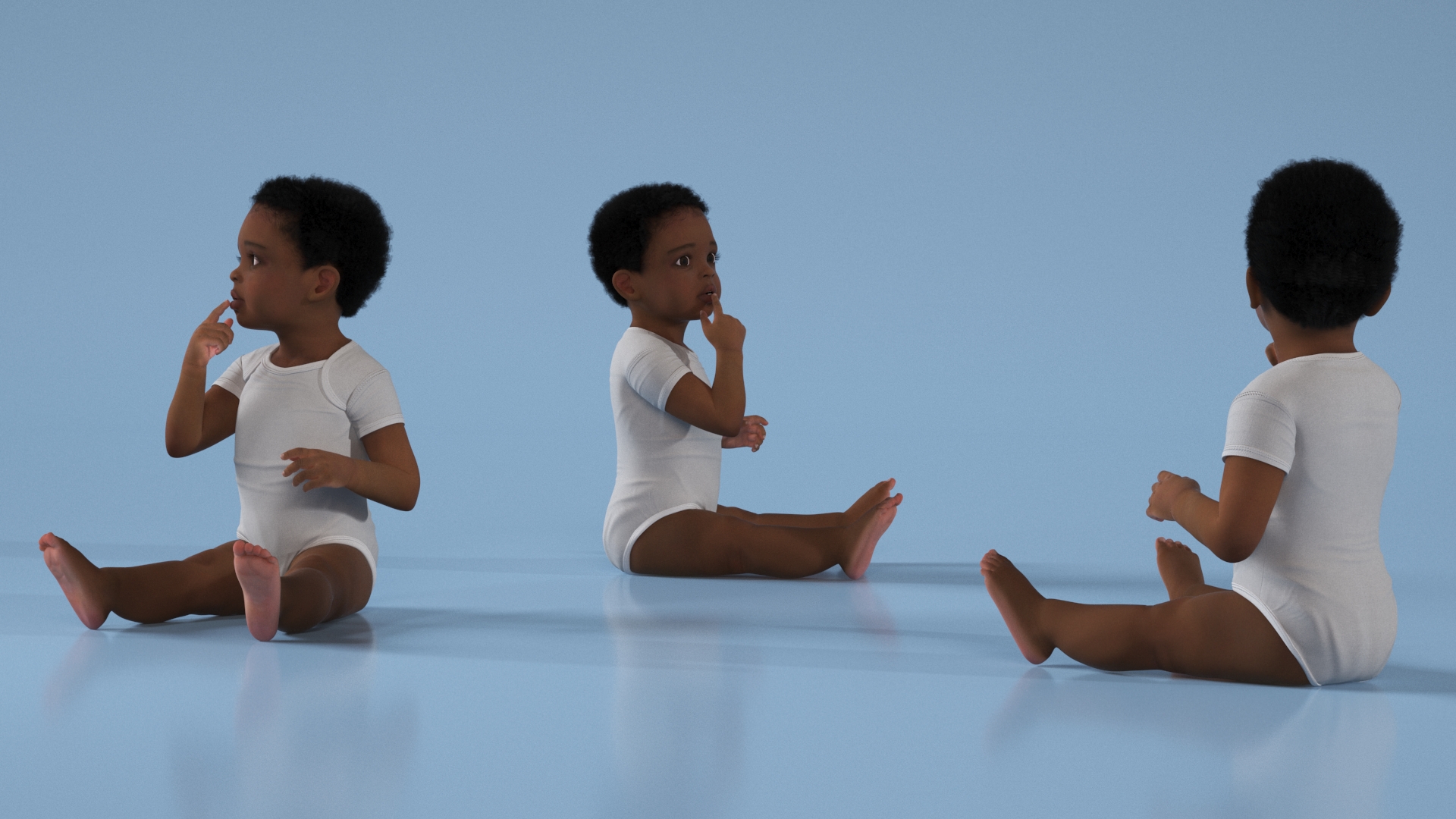African Baby Boy Light Skin in Bodysuit Sitting 3D