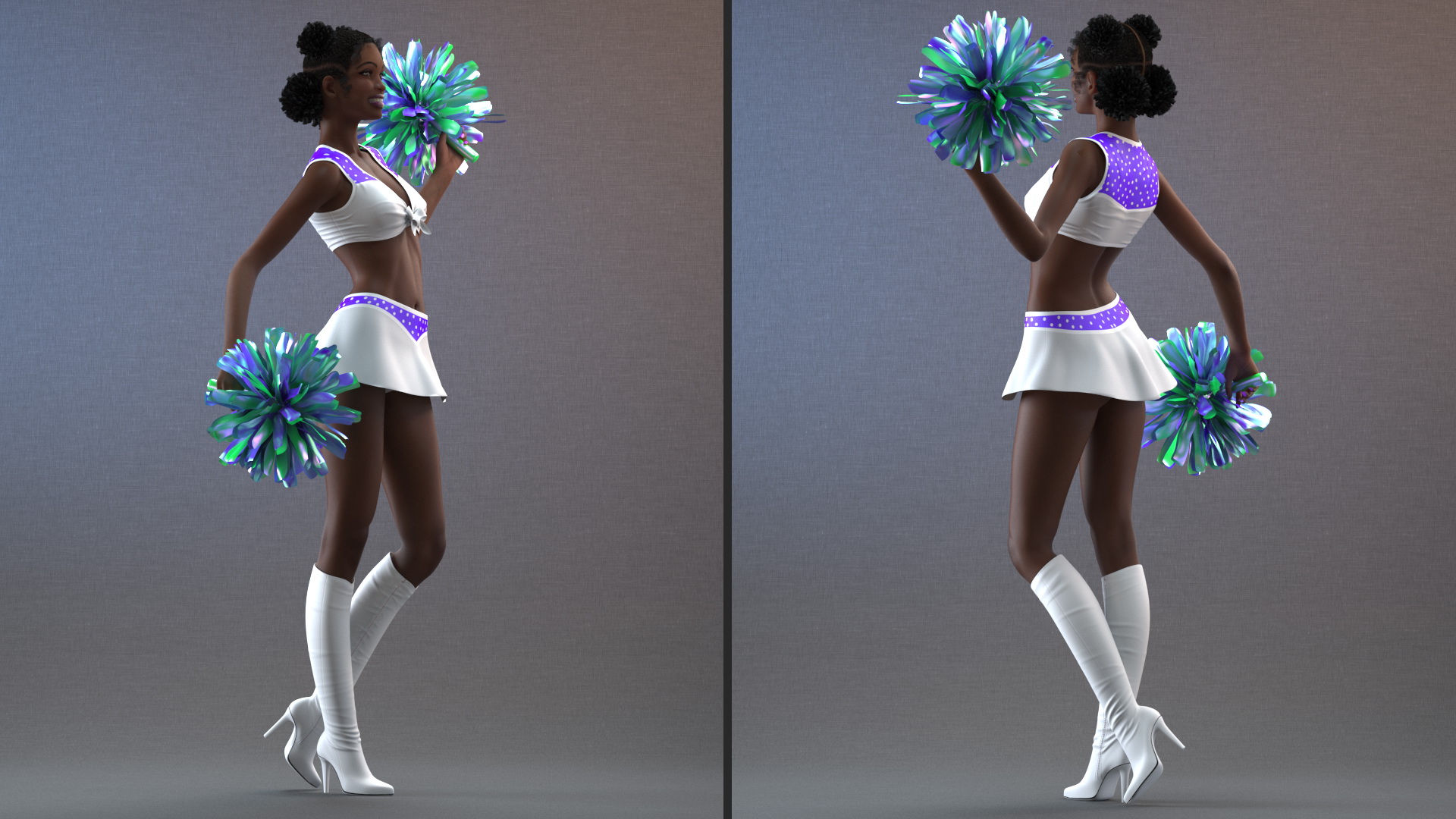 3D Young Black Woman Cheerleader Standing Pose model