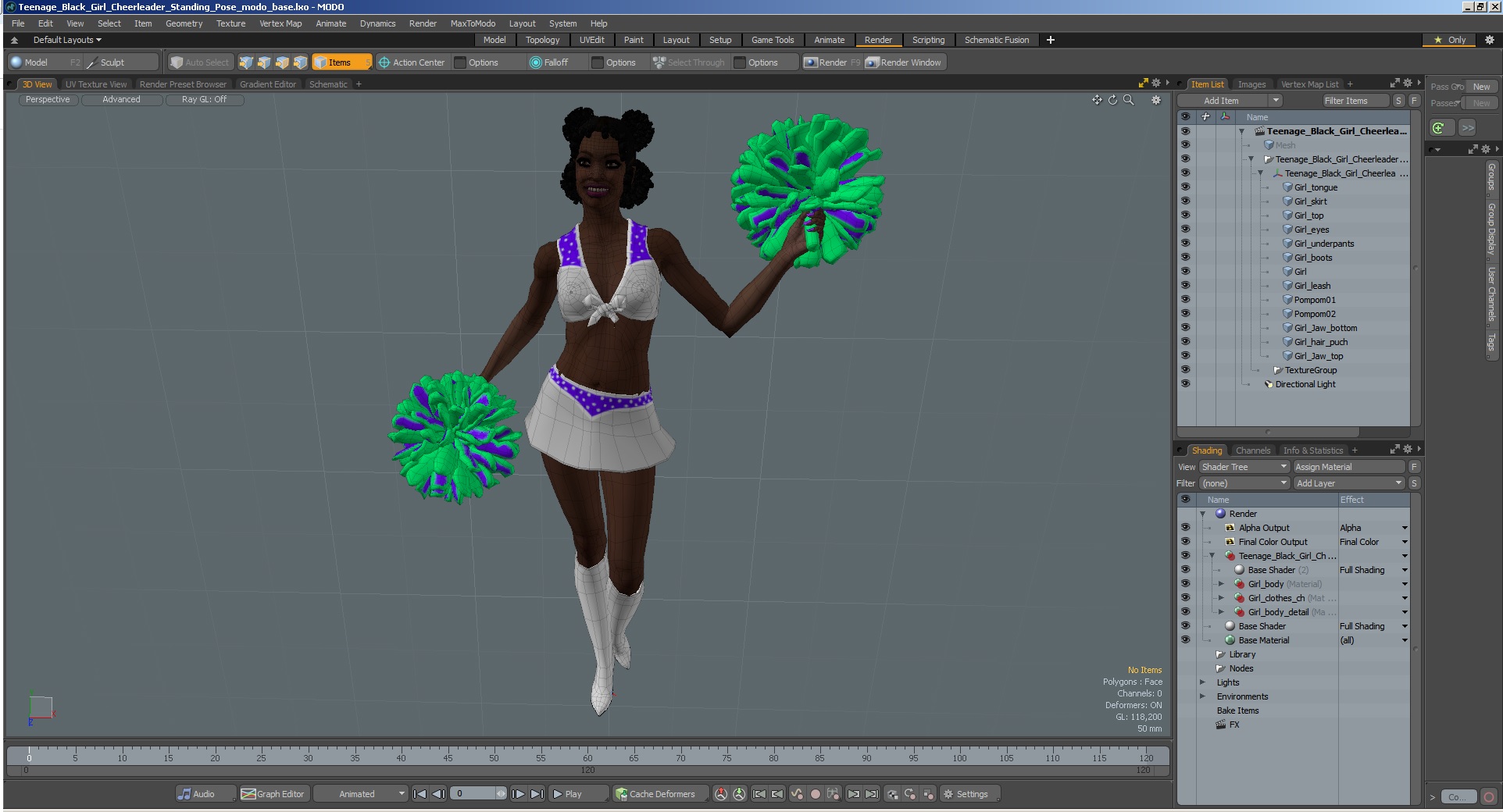 3D Young Black Woman Cheerleader Standing Pose model