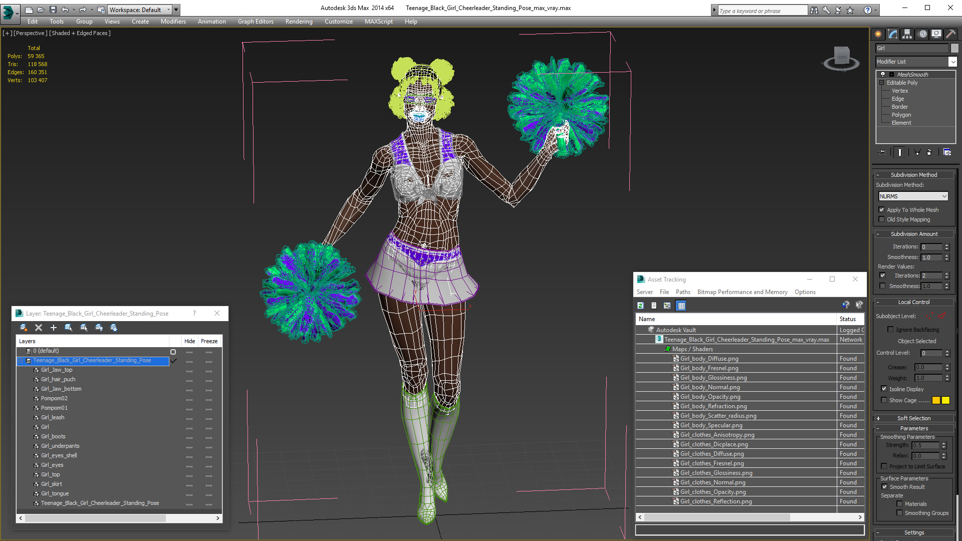 3D Young Black Woman Cheerleader Standing Pose model