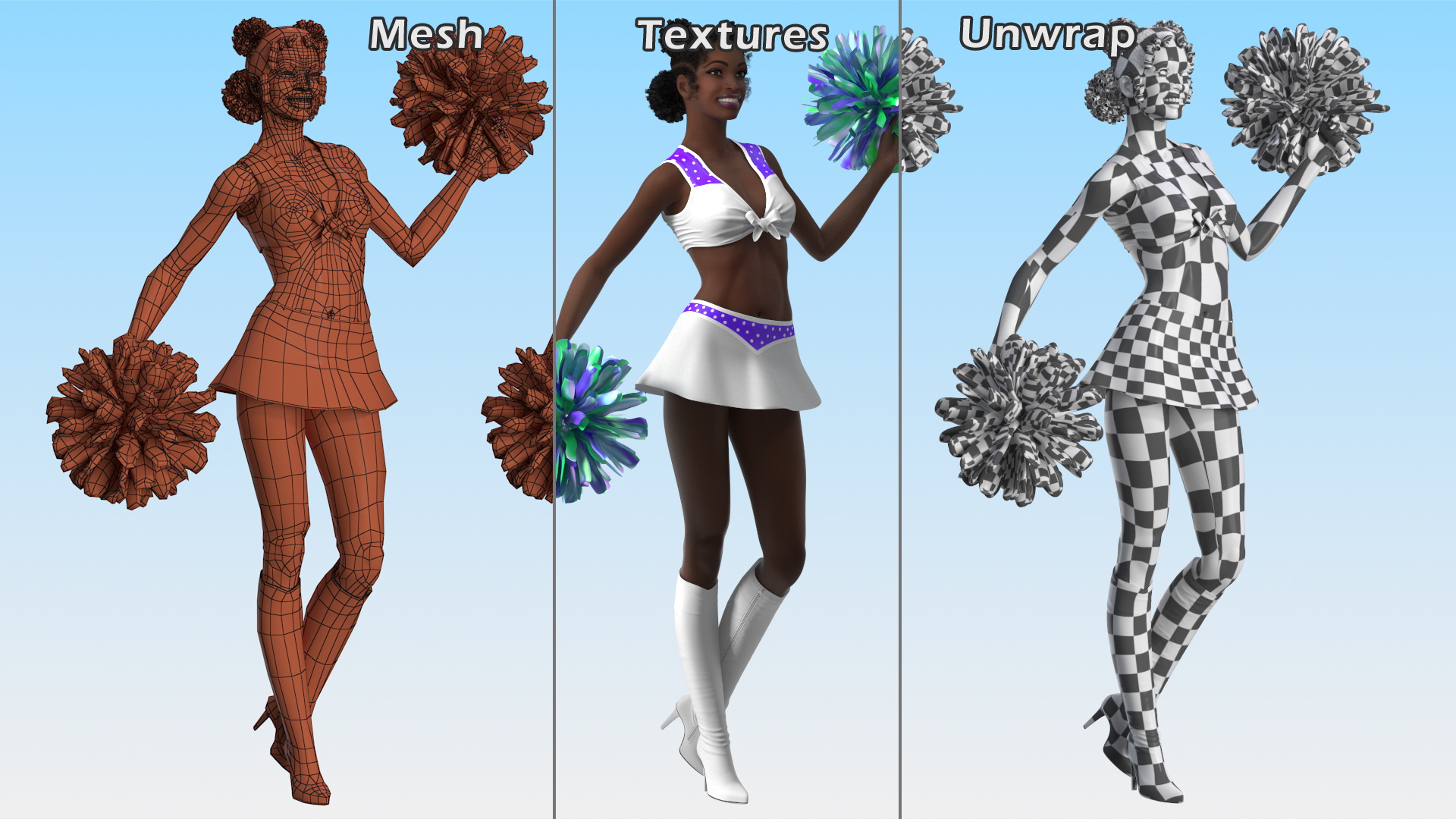 3D Young Black Woman Cheerleader Standing Pose model