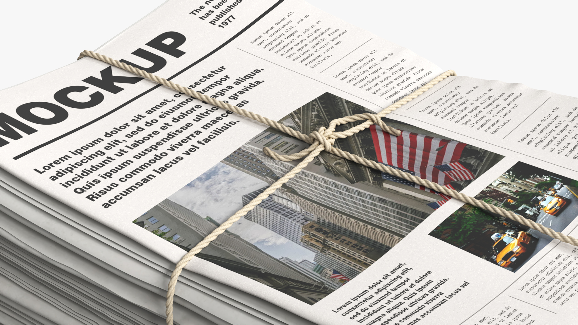 Mockup Stacked Newspapers with Twine White, view 8