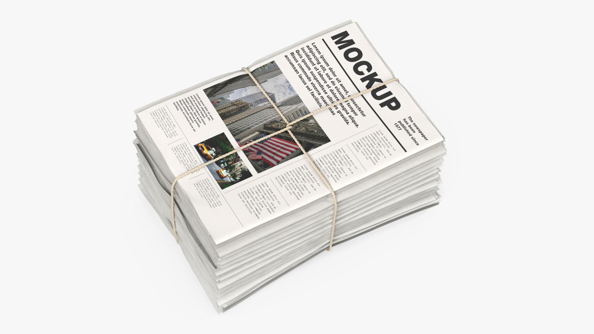 Mockup Stacked Newspapers with Twine White, view 6