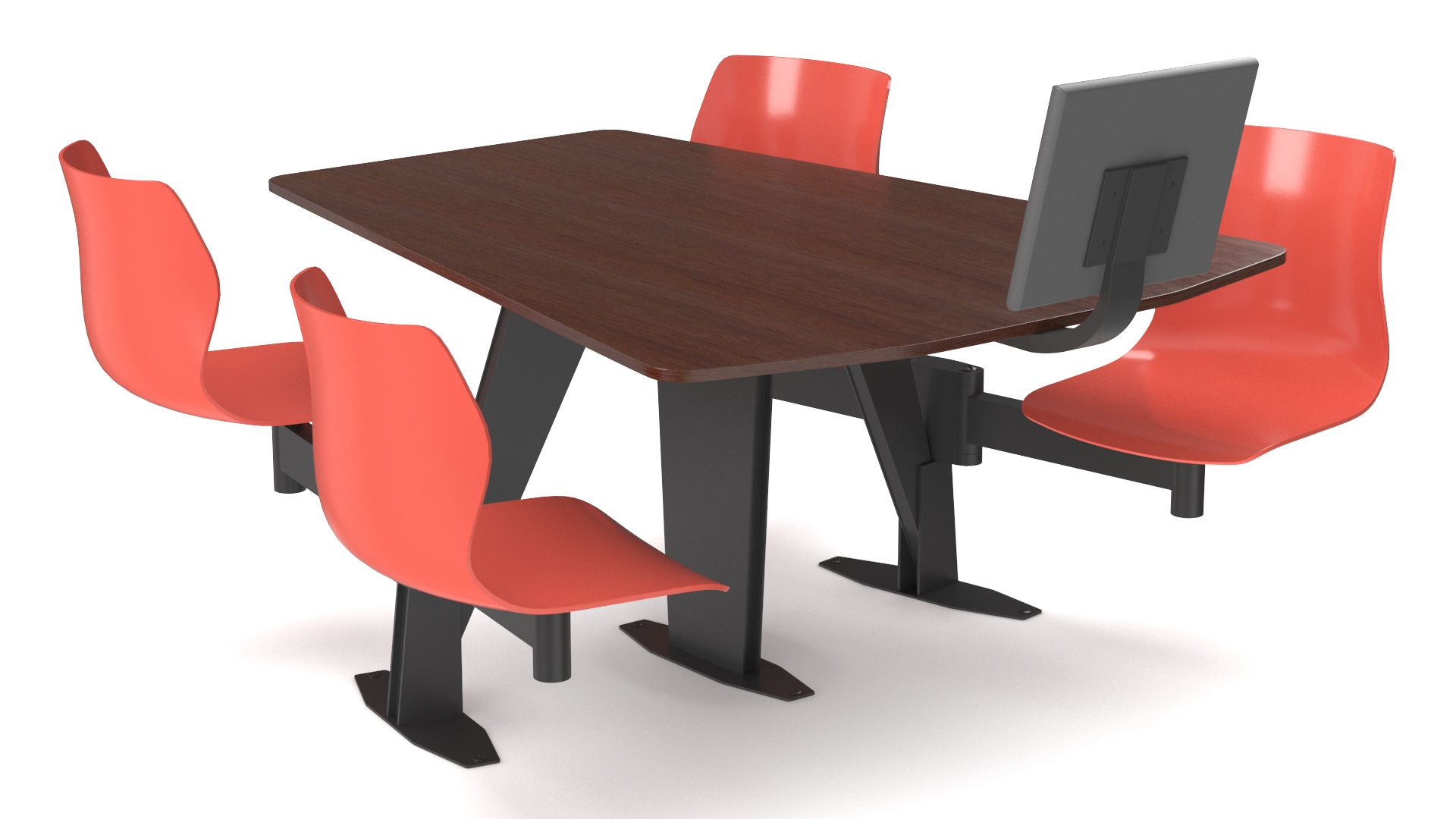 3D Bowling Table with Red Chairs and Monitor