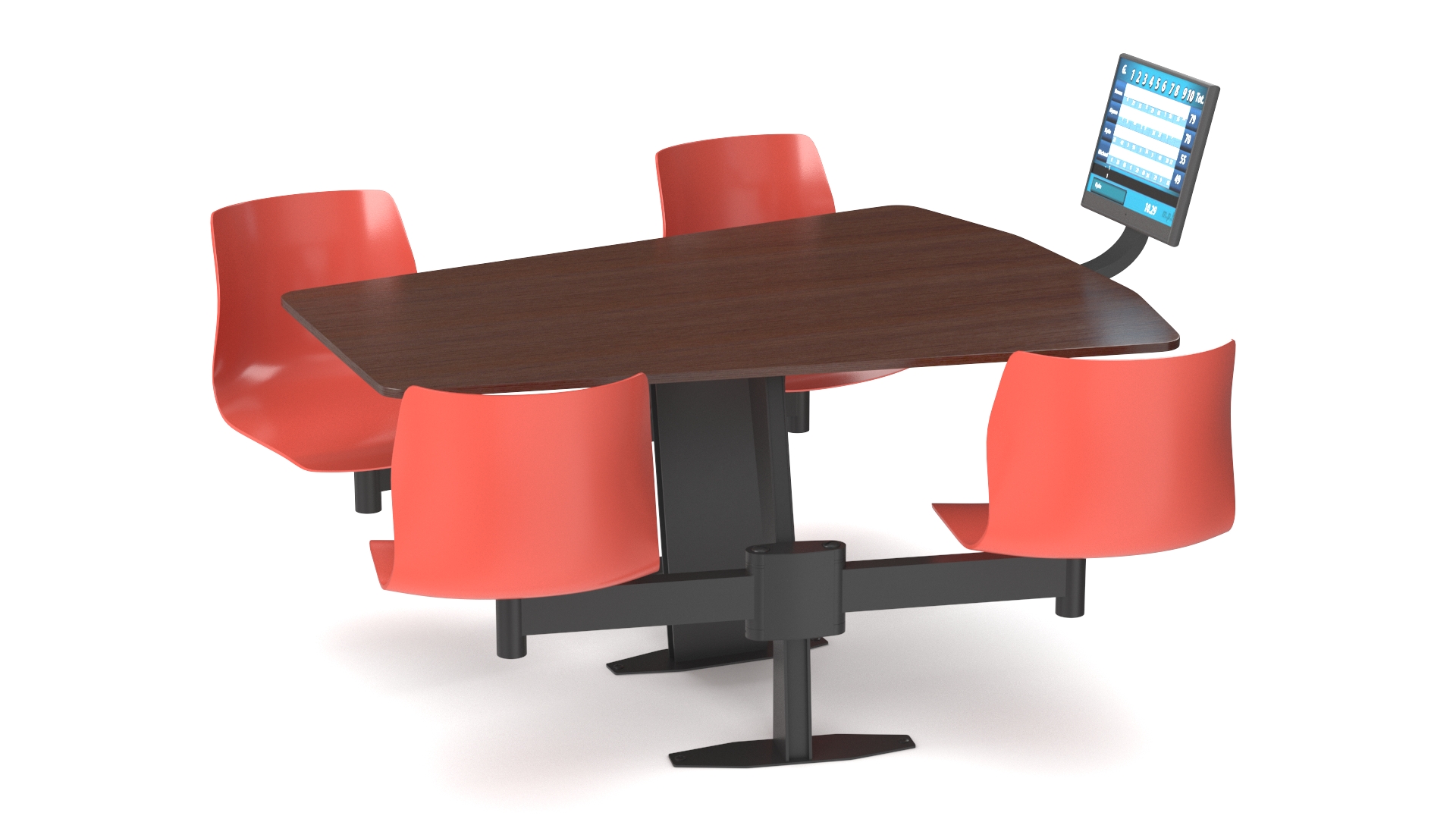 3D Bowling Table with Red Chairs and Monitor