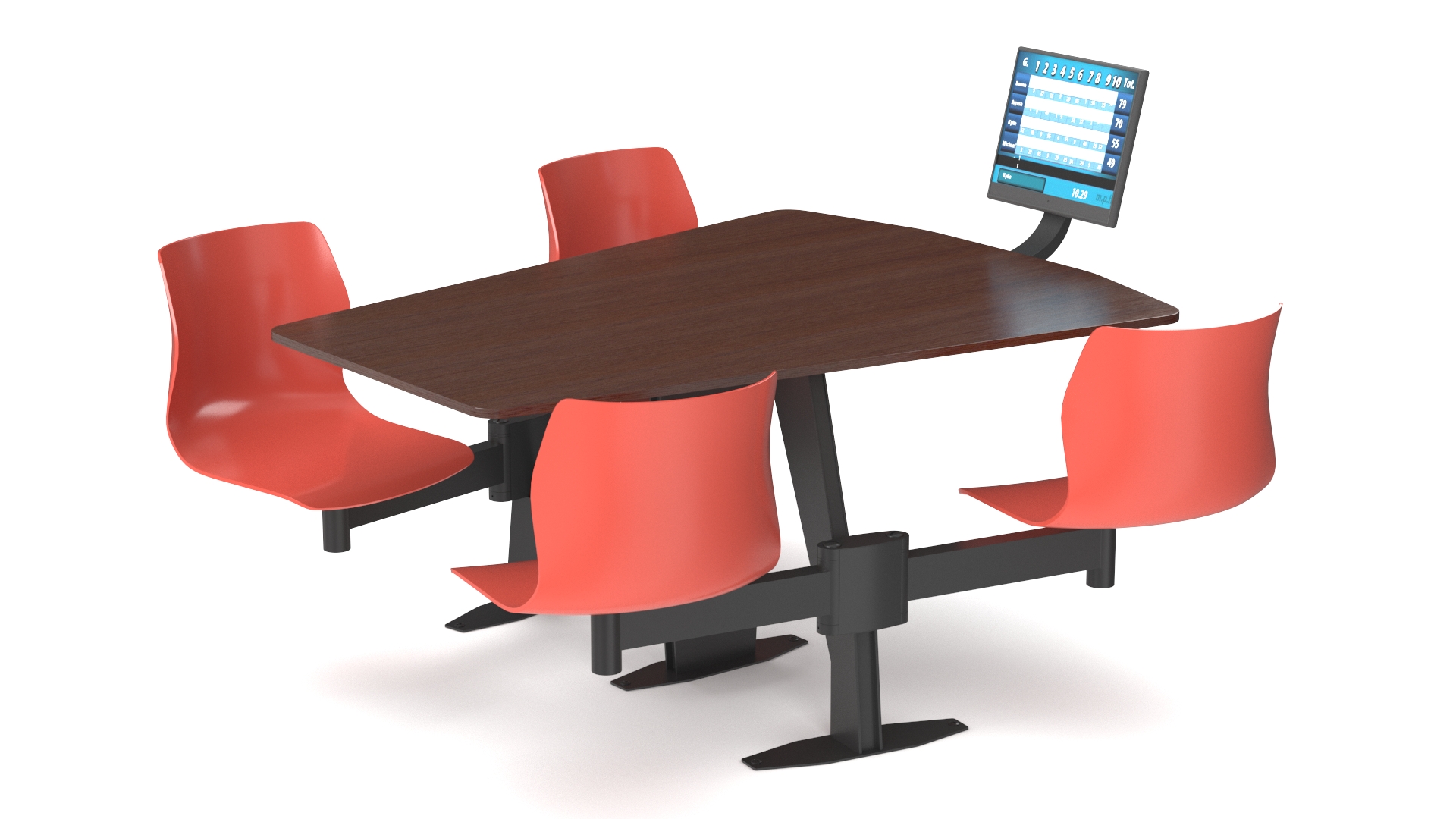 3D Bowling Table with Red Chairs and Monitor