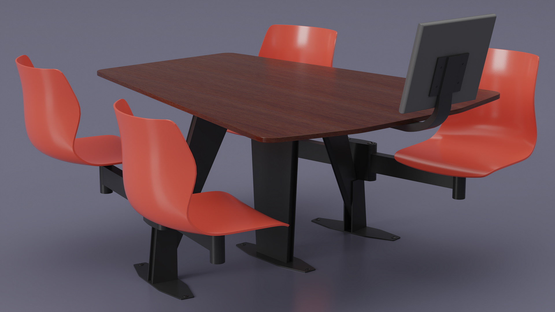 3D Bowling Table with Red Chairs and Monitor