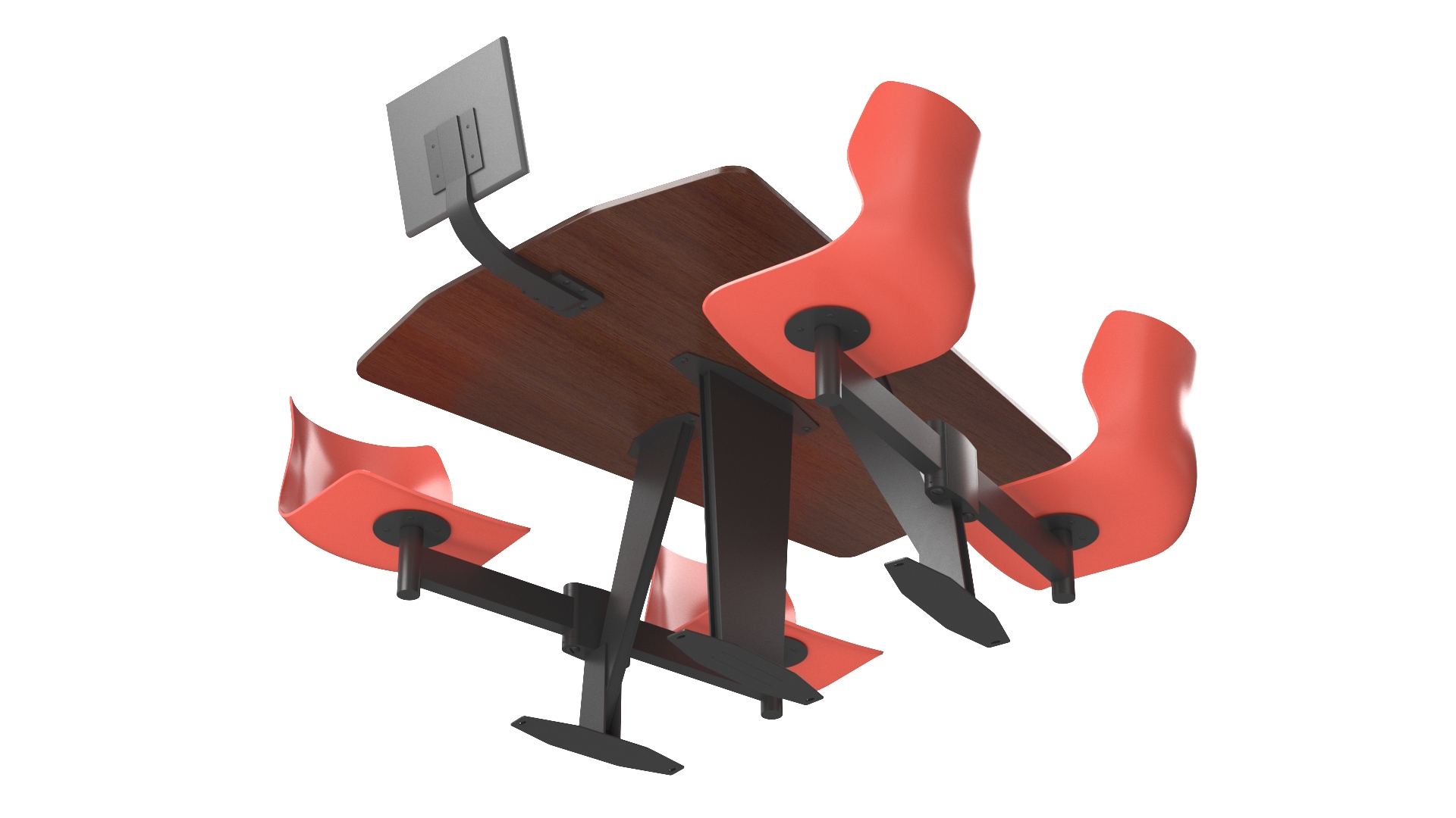3D Bowling Table with Red Chairs and Monitor
