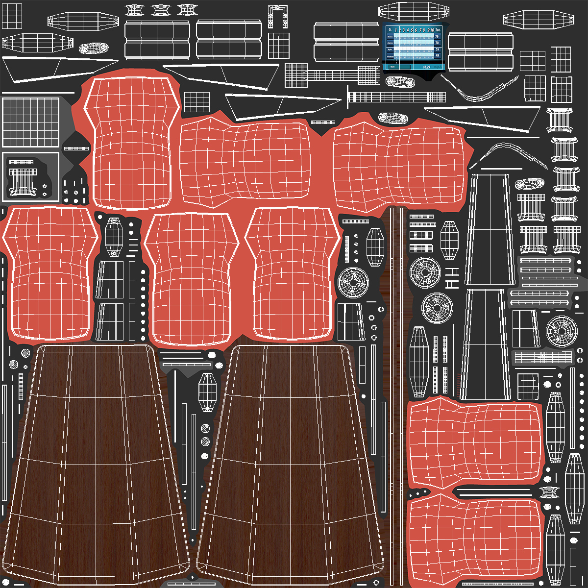3D Bowling Table with Red Chairs and Monitor