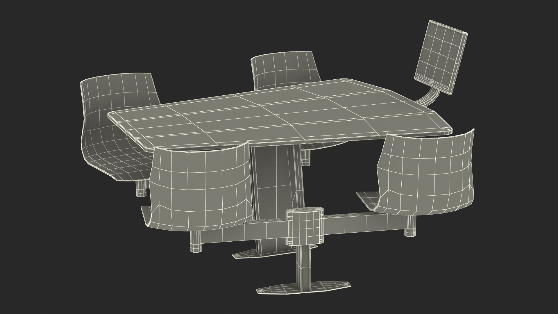 3D Bowling Table with Red Chairs and Monitor