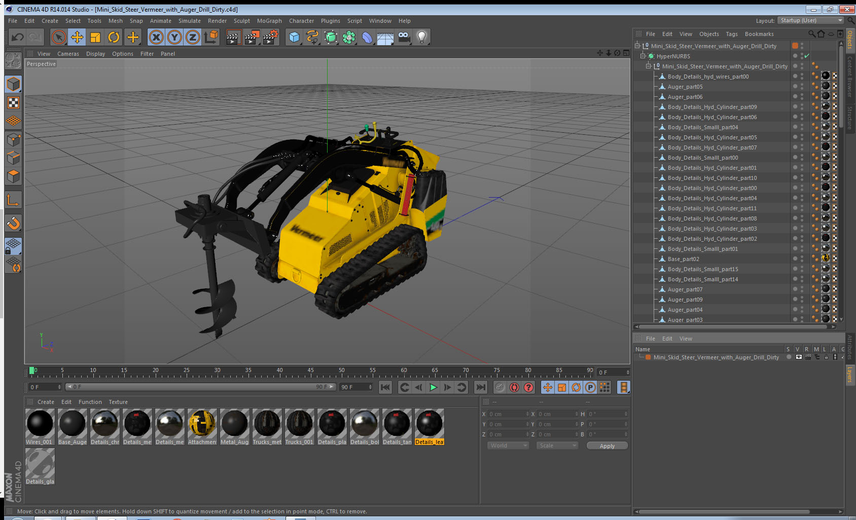 3D Mini Skid Steer Vermeer with Auger Drill Dirty
