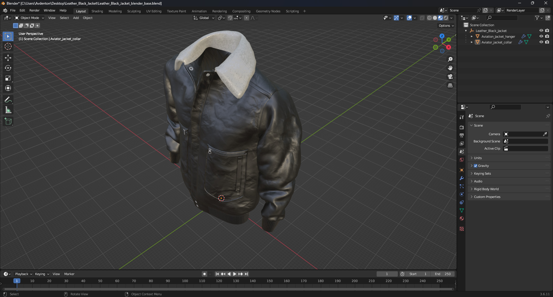 3D model Leather Black Jacket