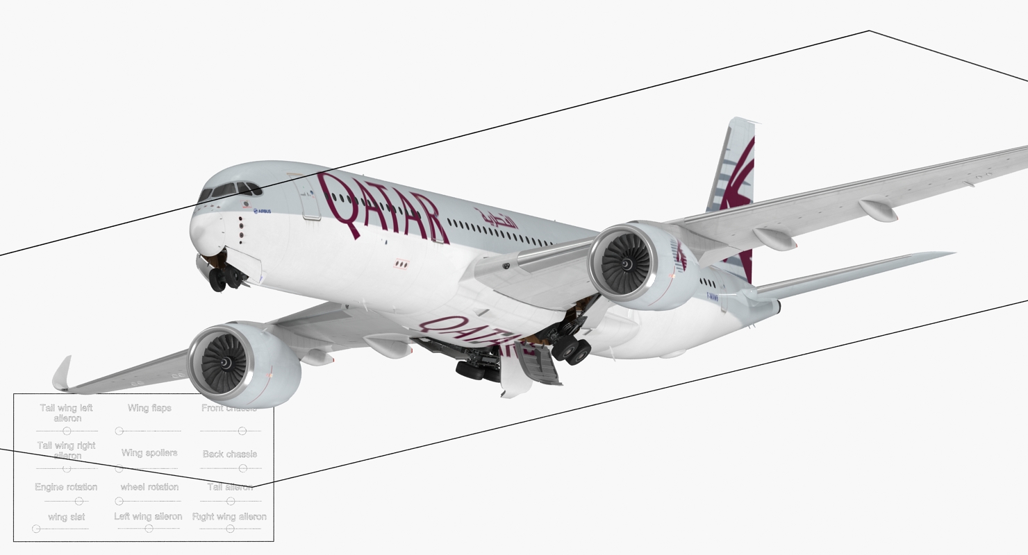 3D Airbus A350 900 Qatar Rigged model