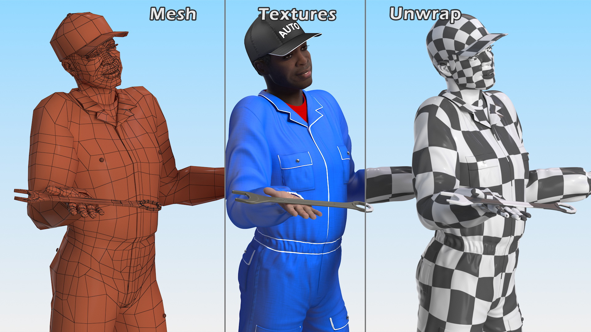 Dark Skin Black Auto Mechanic 3D model
