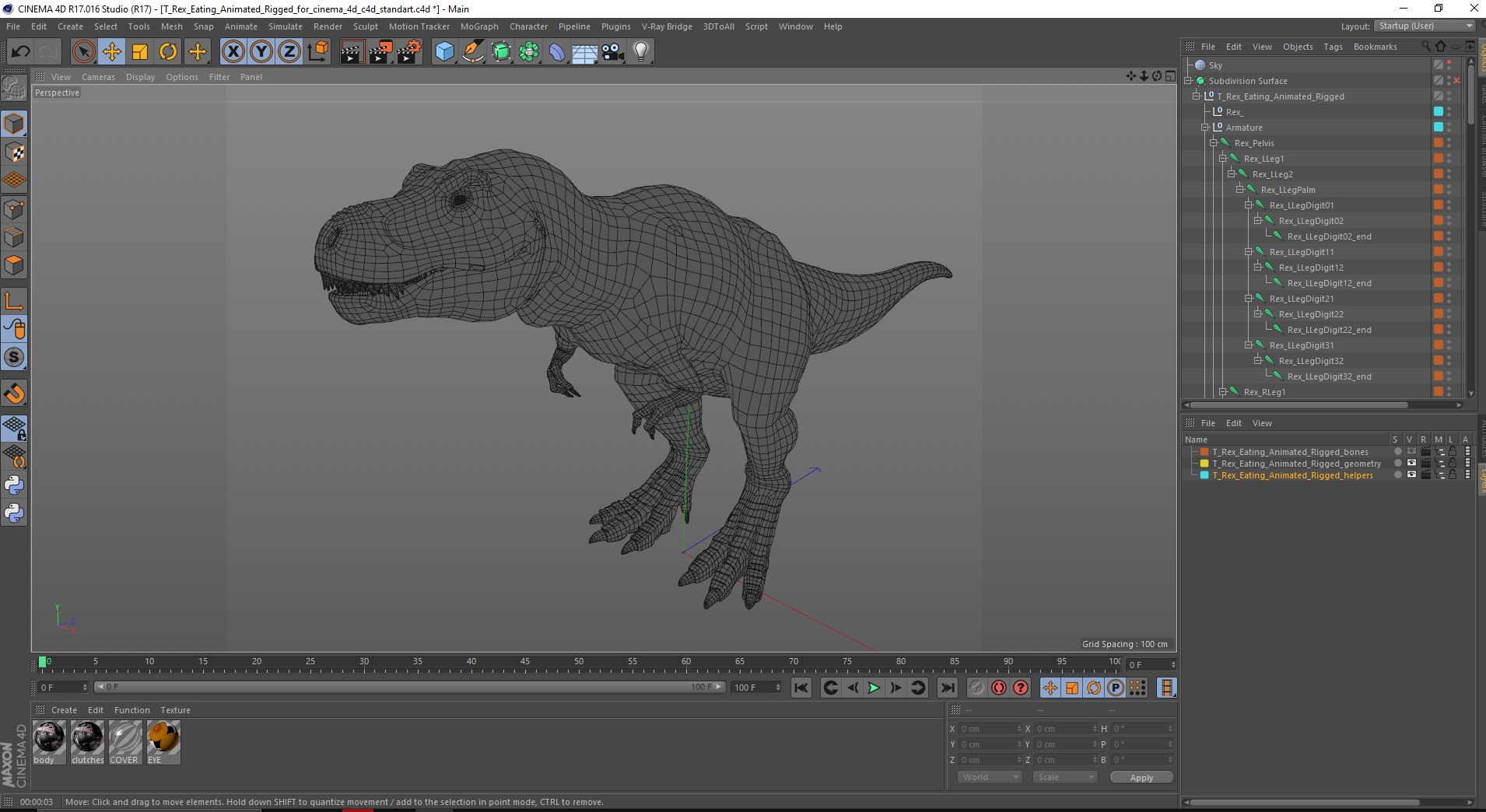 T Rex Eating Animated Rigged for Cinema 4D 3D