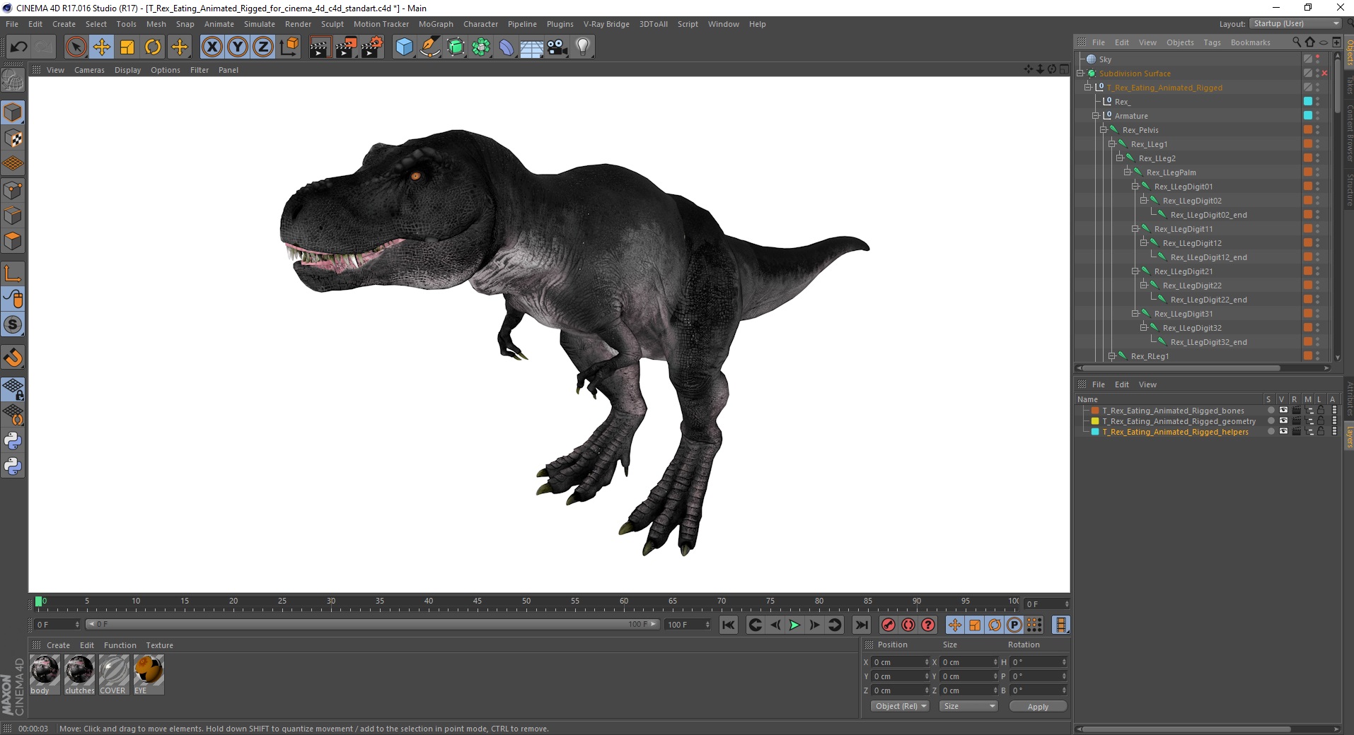 T Rex Eating Animated Rigged for Cinema 4D 3D