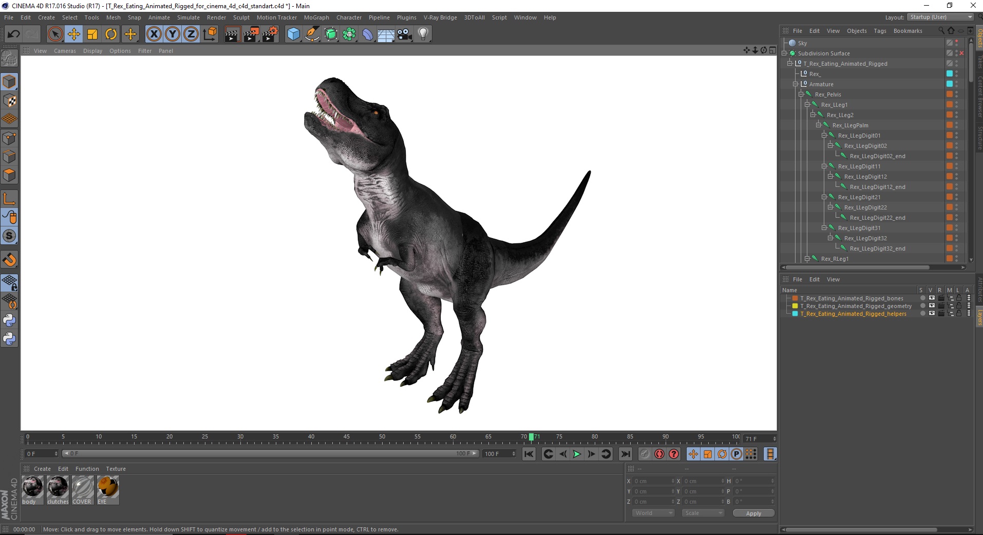 T Rex Eating Animated Rigged for Cinema 4D 3D