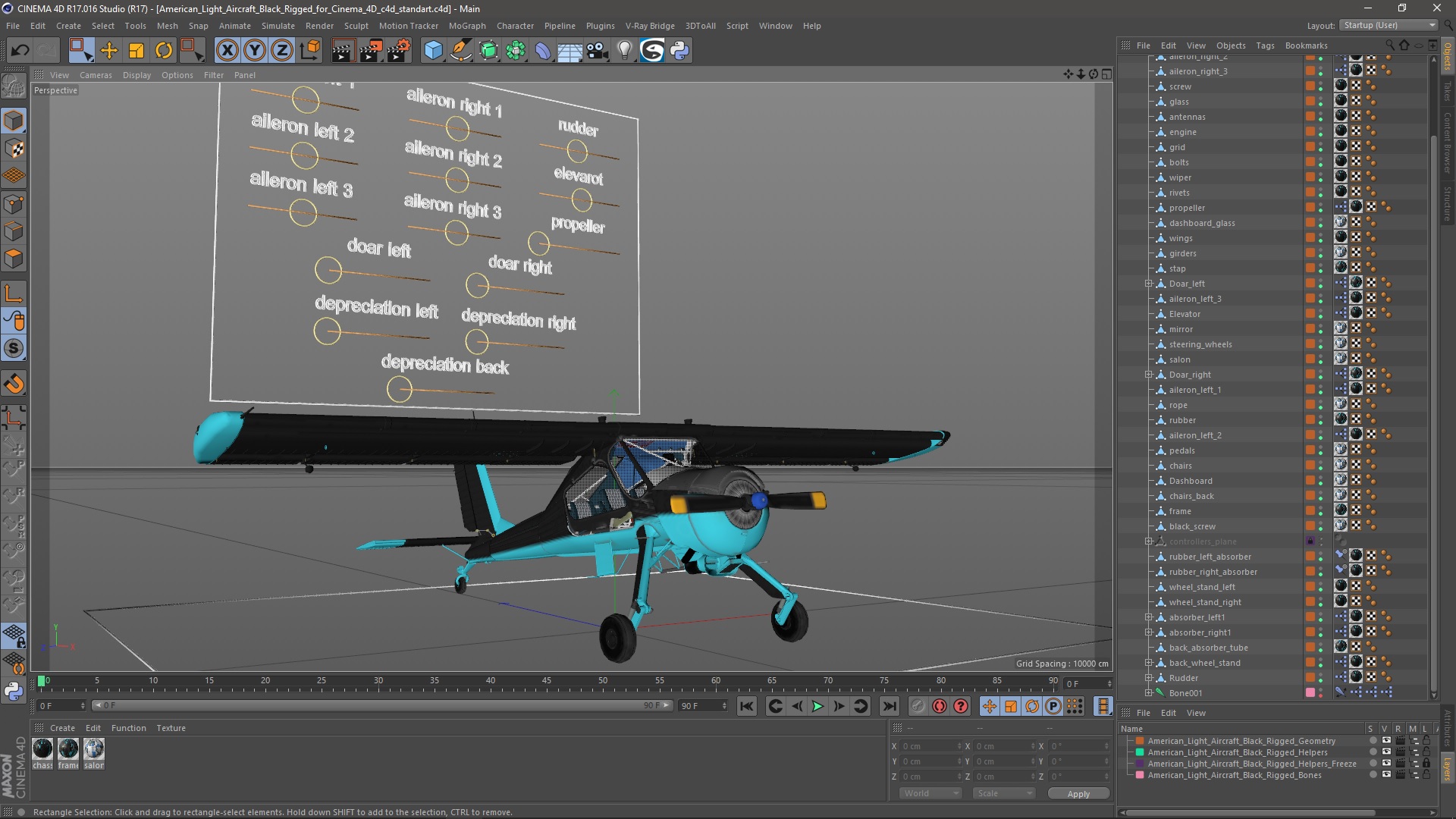 3D model American Light Aircraft Black Rigged for Cinema 4D