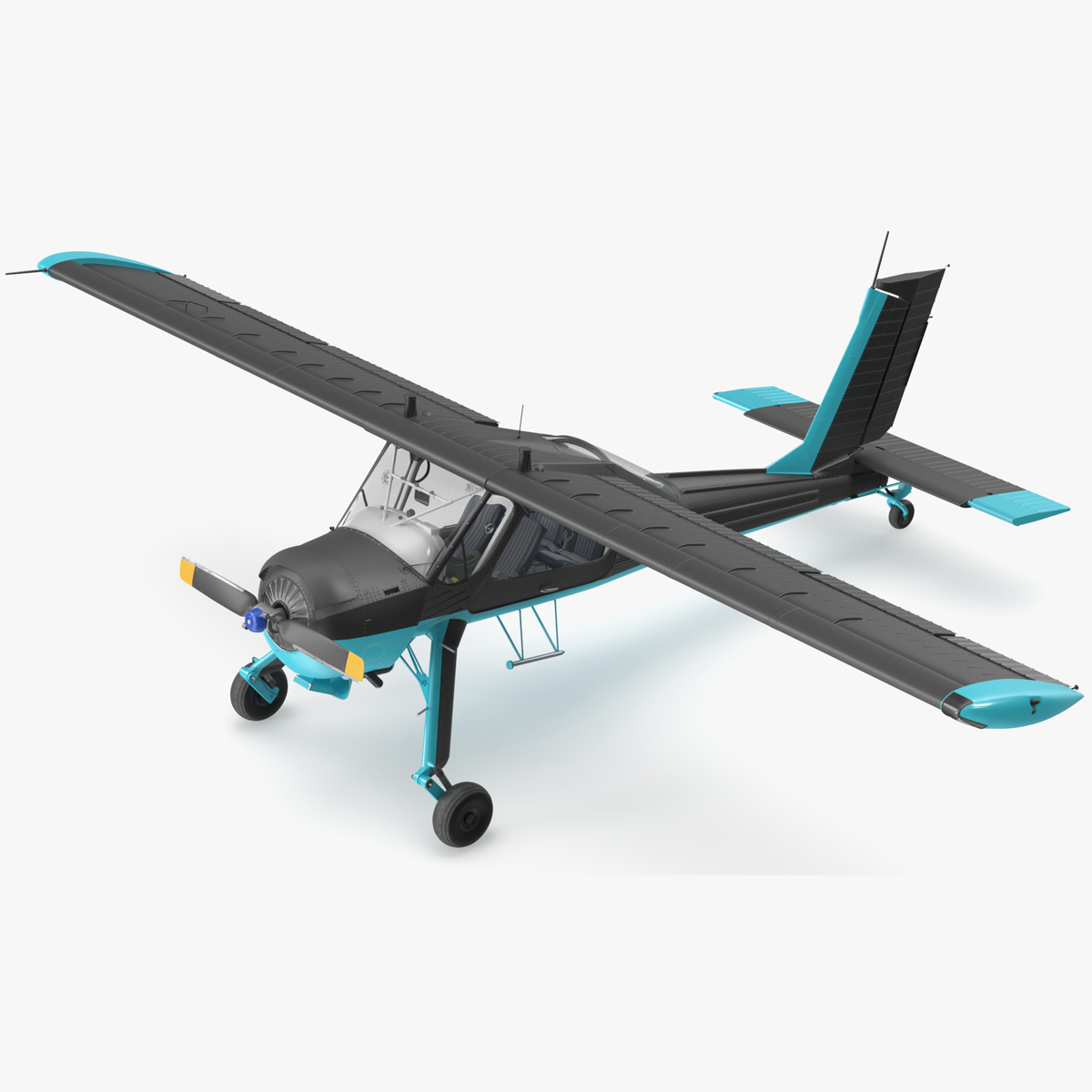 3D model American Light Aircraft Black Rigged for Cinema 4D