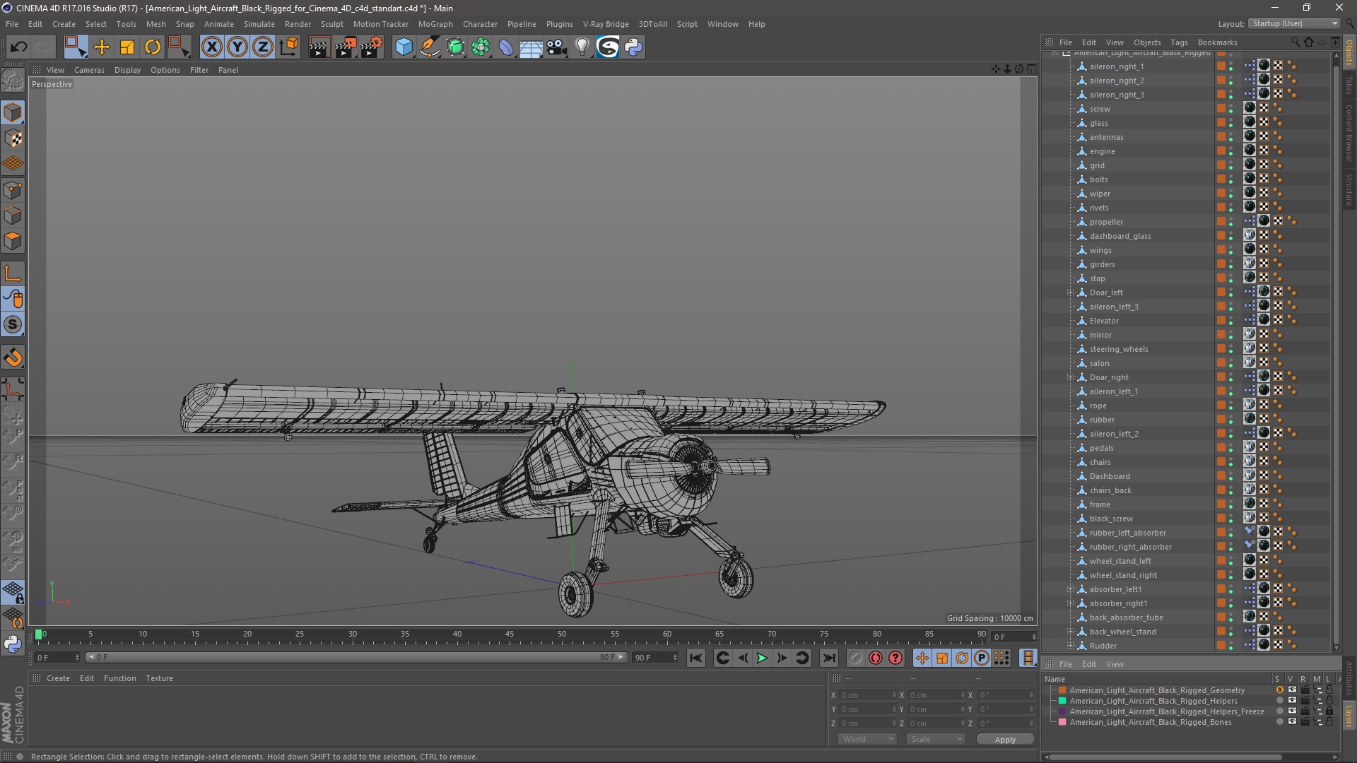 3D model American Light Aircraft Black Rigged for Cinema 4D