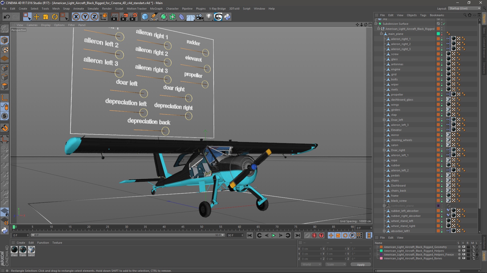 3D model American Light Aircraft Black Rigged for Cinema 4D