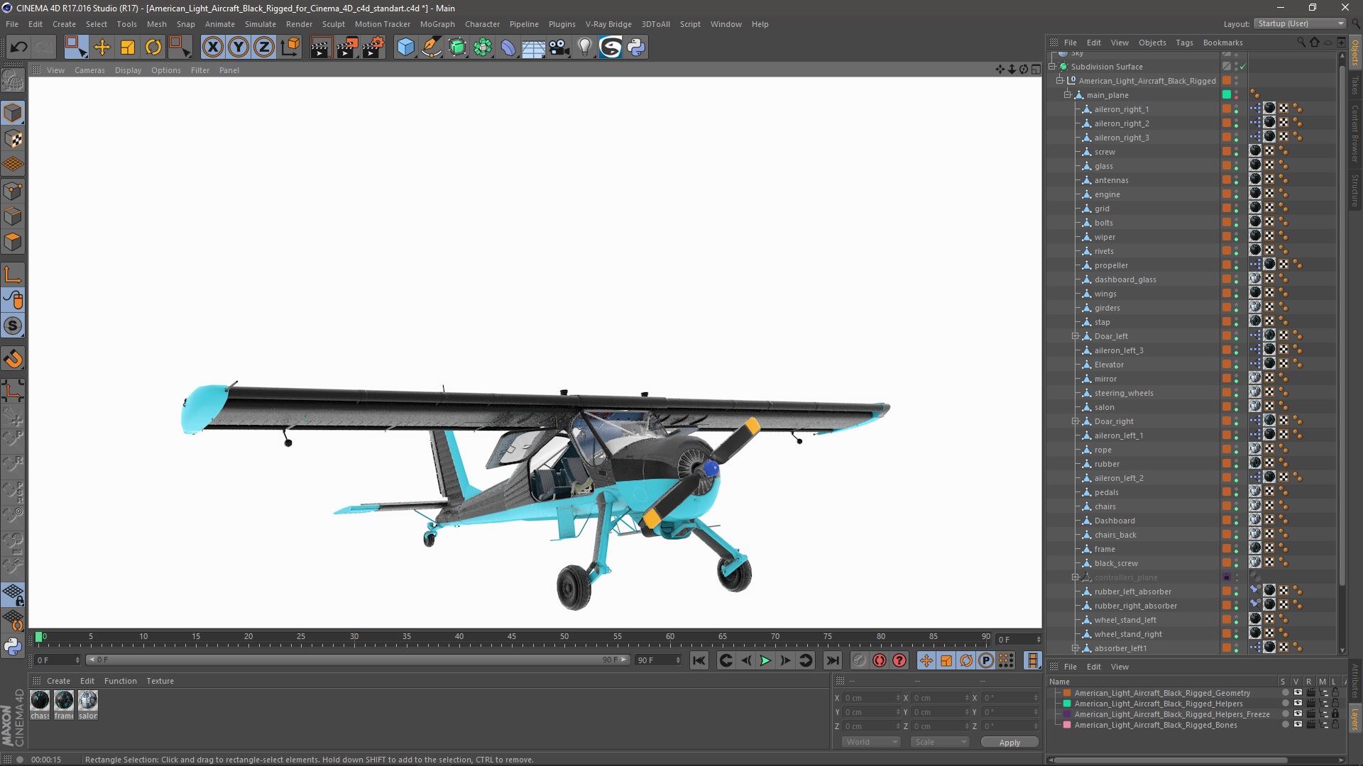 3D model American Light Aircraft Black Rigged for Cinema 4D